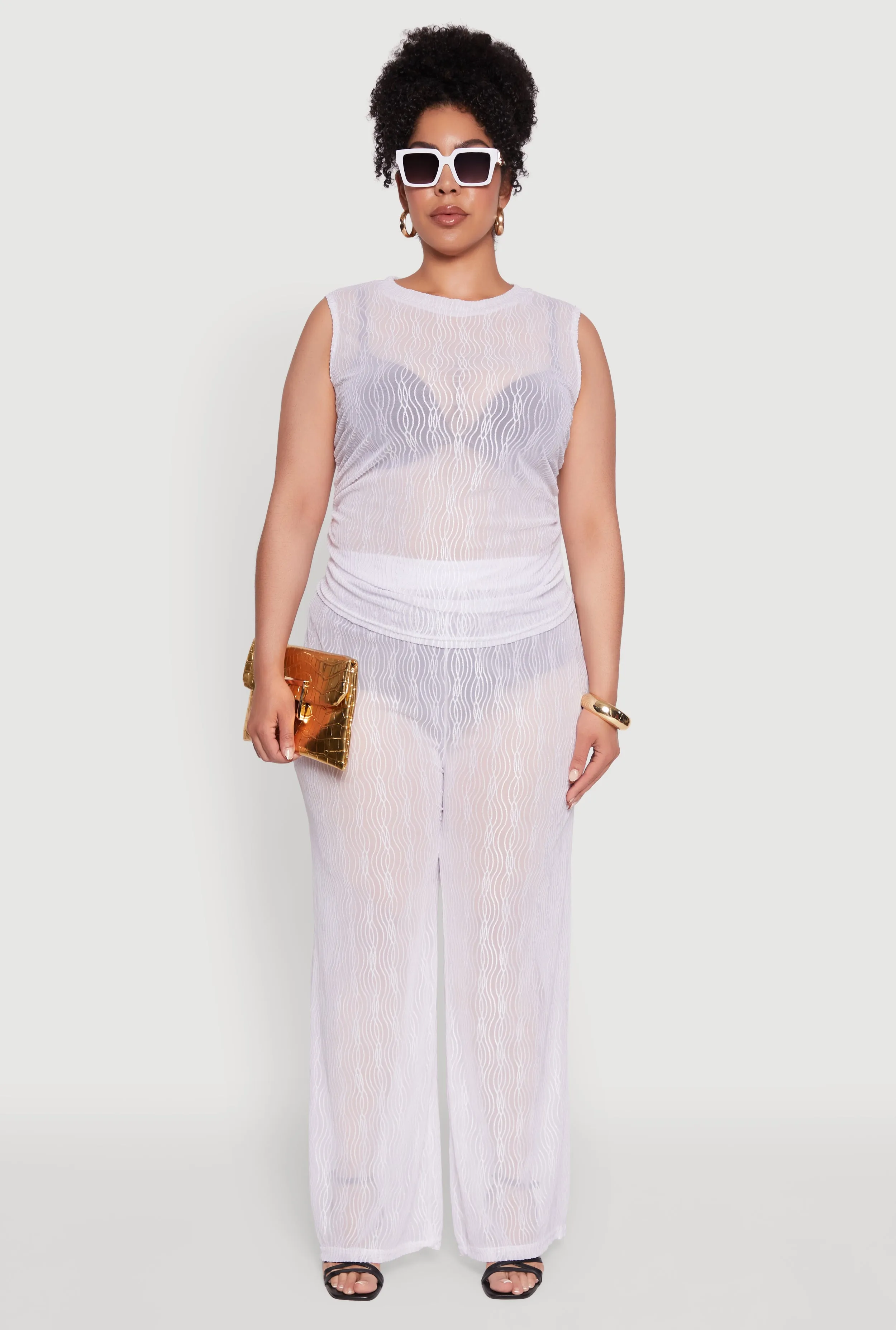 Plus Size Trendy Wavy Stripe Mesh Sleeveless Top sold by Rainbow product image thumbnail 3