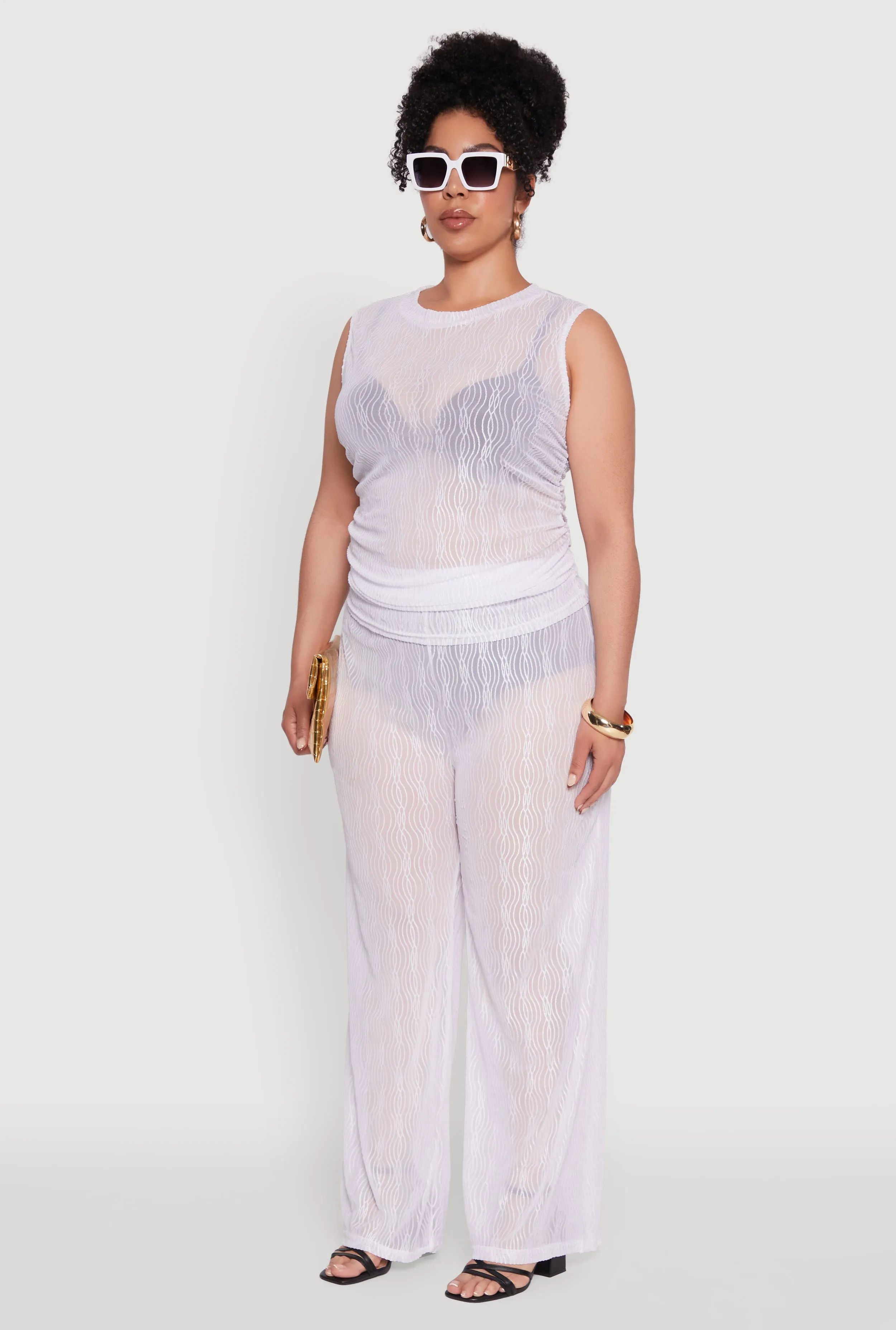 Plus Size Trendy Wavy Stripe Mesh Sleeveless Top sold by Rainbow product image thumbnail 5