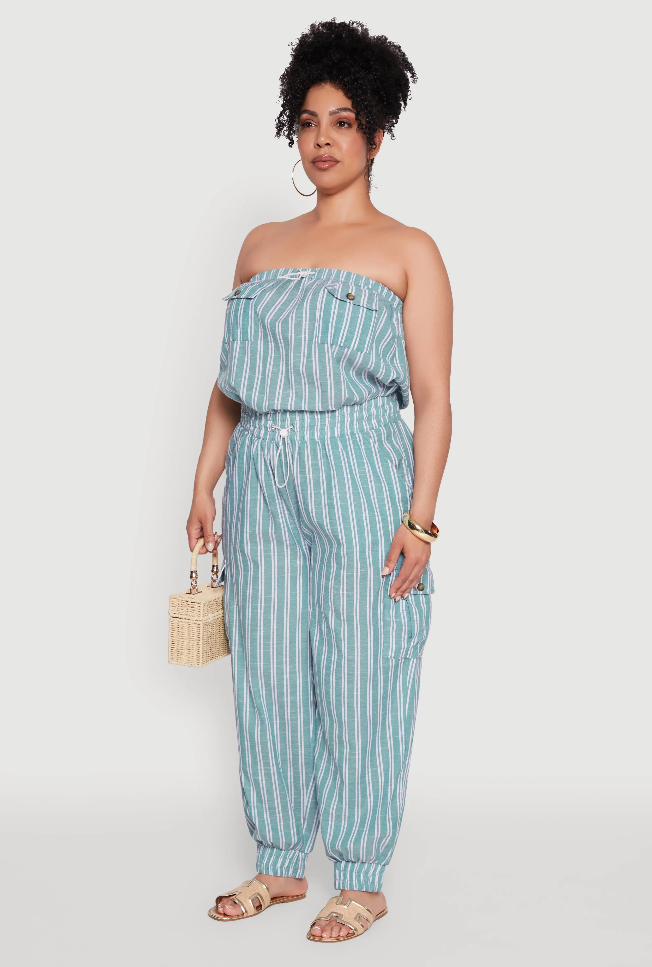 Plus Size Stylish Striped Strapless Tapered Leg Jumpsuit sold by Rainbow product image thumbnail 3