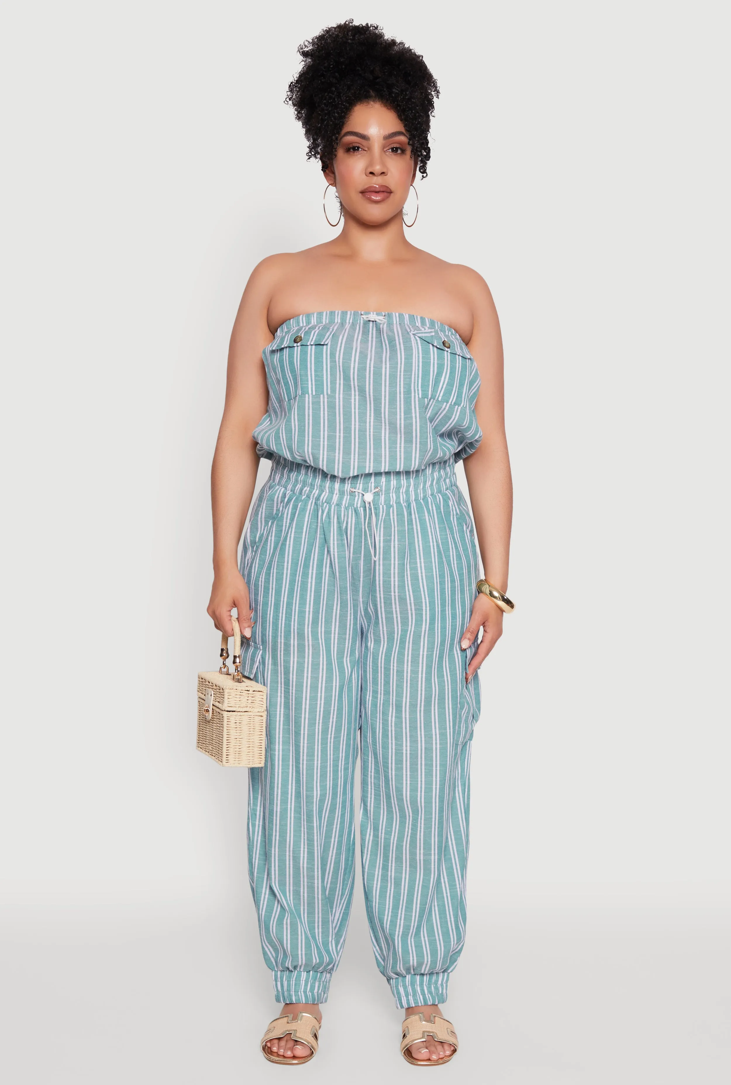 Plus Size Stylish Striped Strapless Tapered Leg Jumpsuit sold by Rainbow product image thumbnail 2