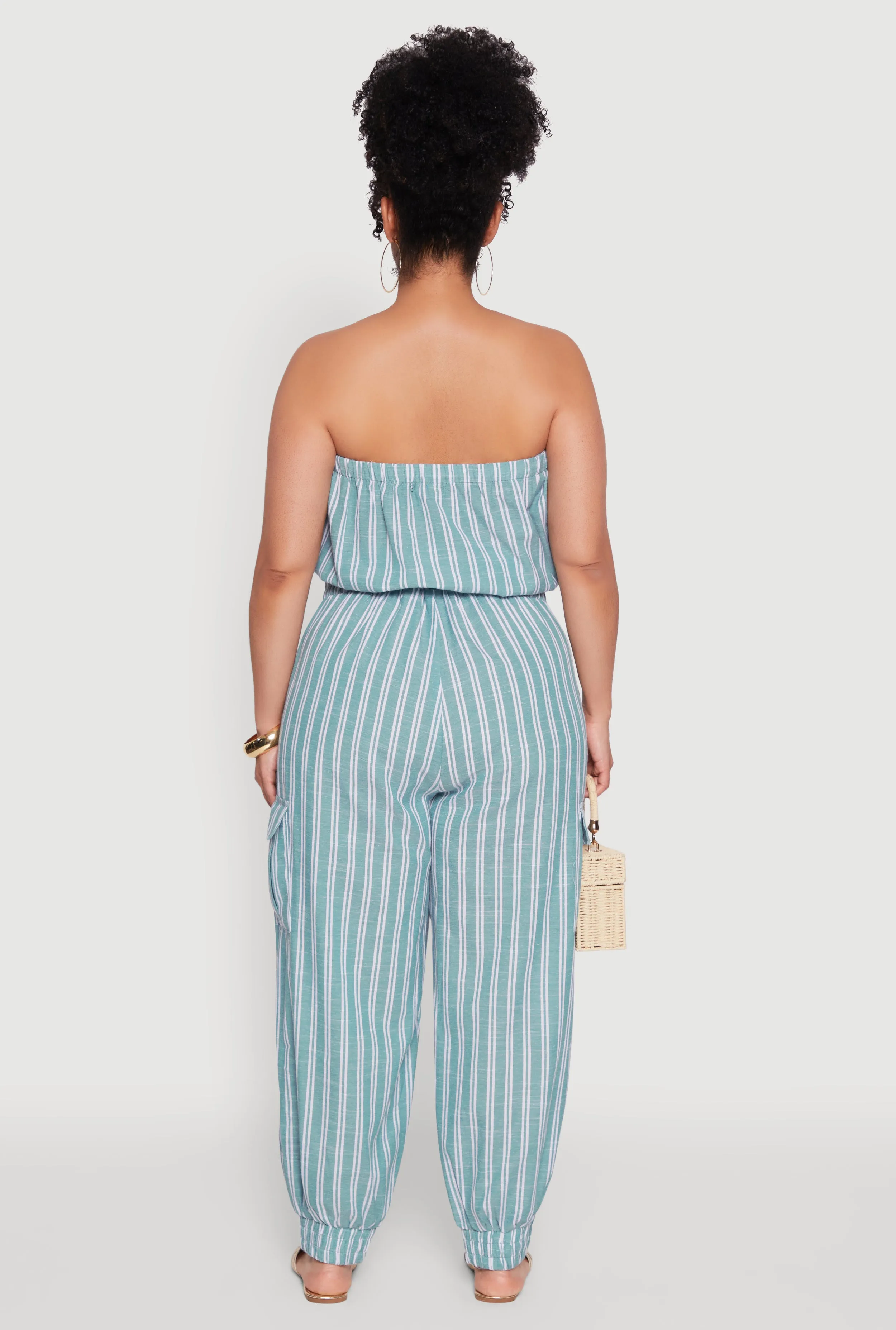 Plus Size Stylish Striped Strapless Tapered Leg Jumpsuit sold by Rainbow product image thumbnail 5