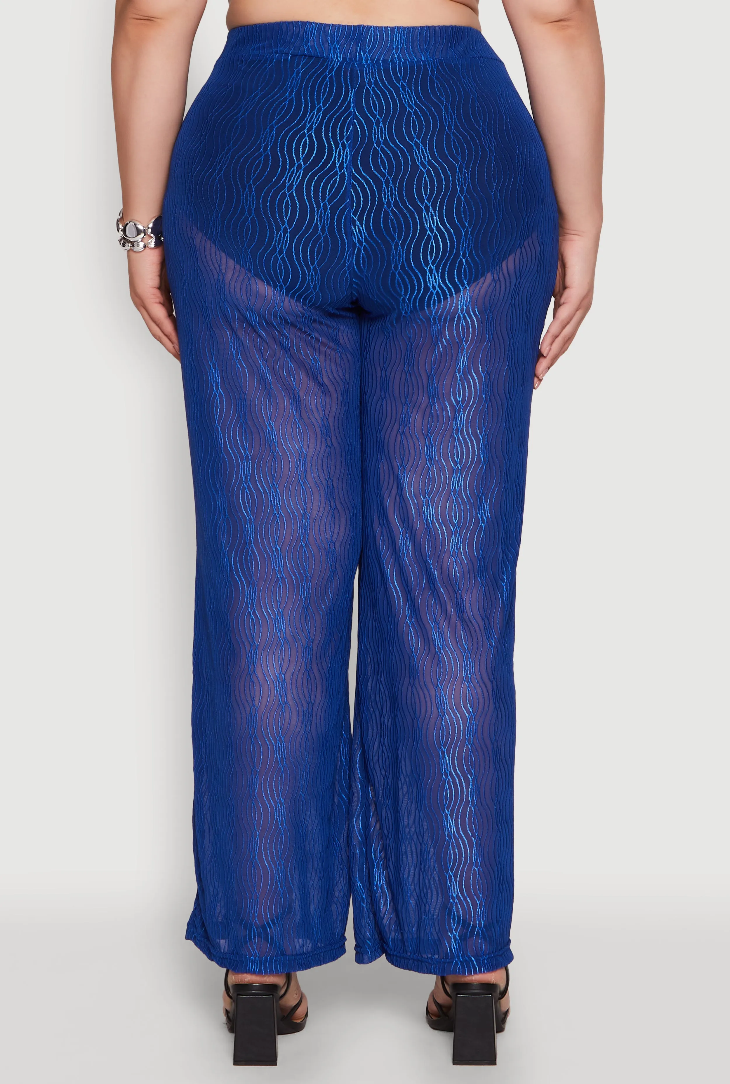 Plus Size Stylish High Waisted Wavy Stripe Mesh Palazzo Pants sold by Rainbow product image thumbnail 5