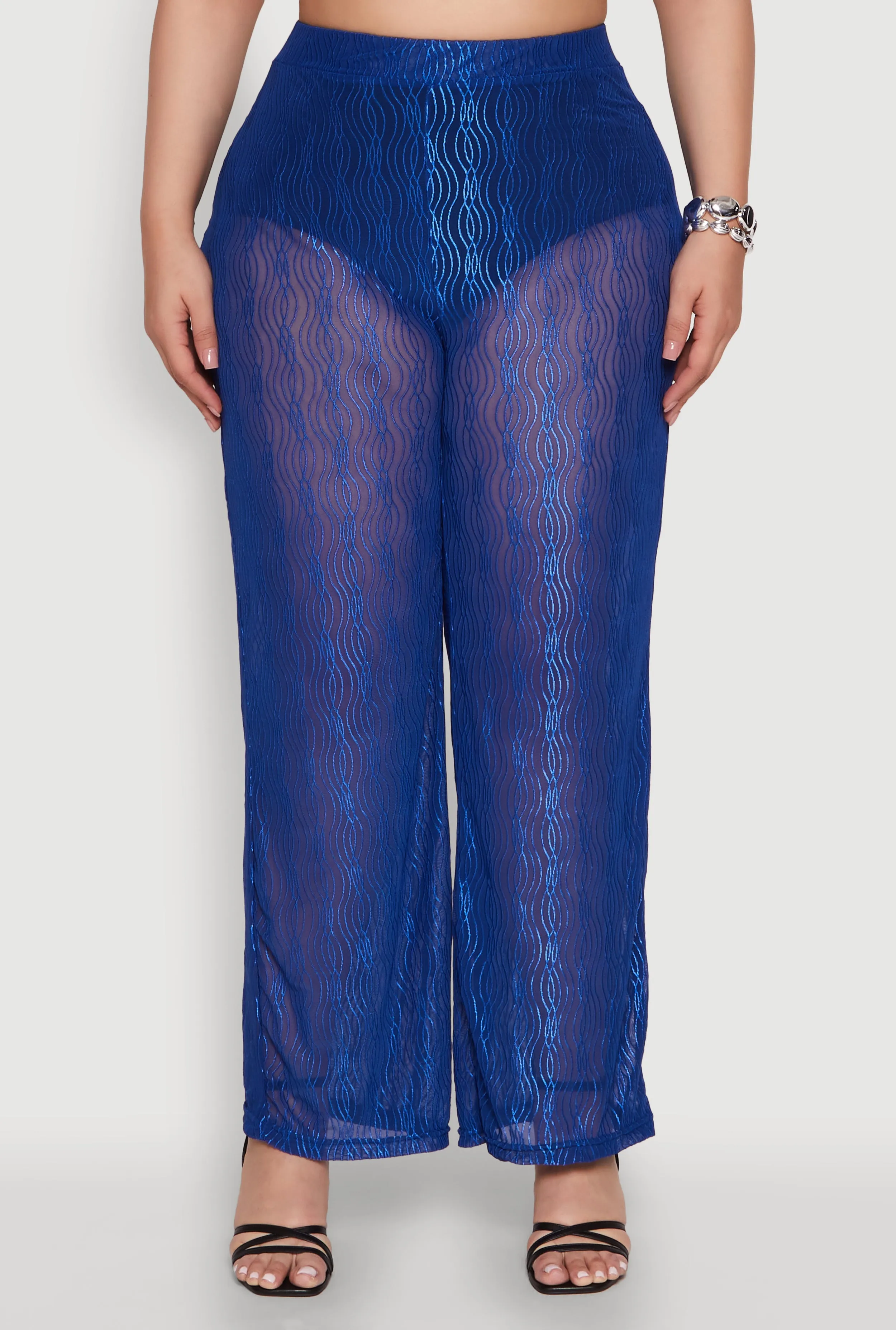 Plus Size Stylish High Waisted Wavy Stripe Mesh Palazzo Pants sold by Rainbow product image thumbnail 3