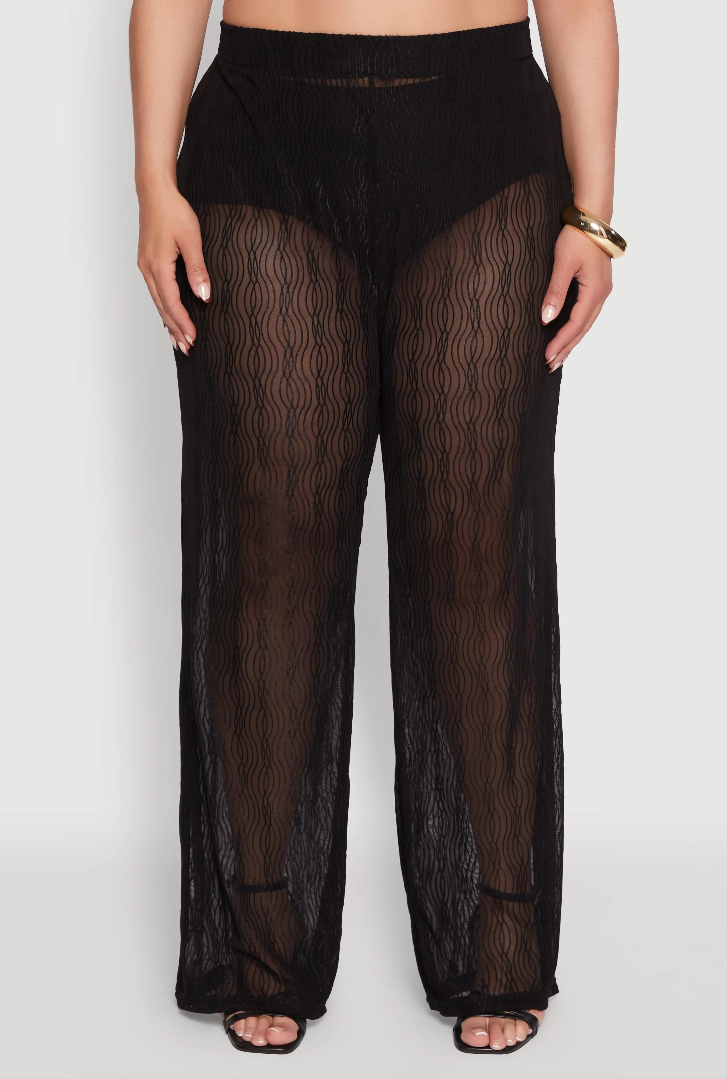 Plus Size Stylish High Waisted Wavy Stripe Mesh Palazzo Pants sold by Rainbow product image thumbnail 3