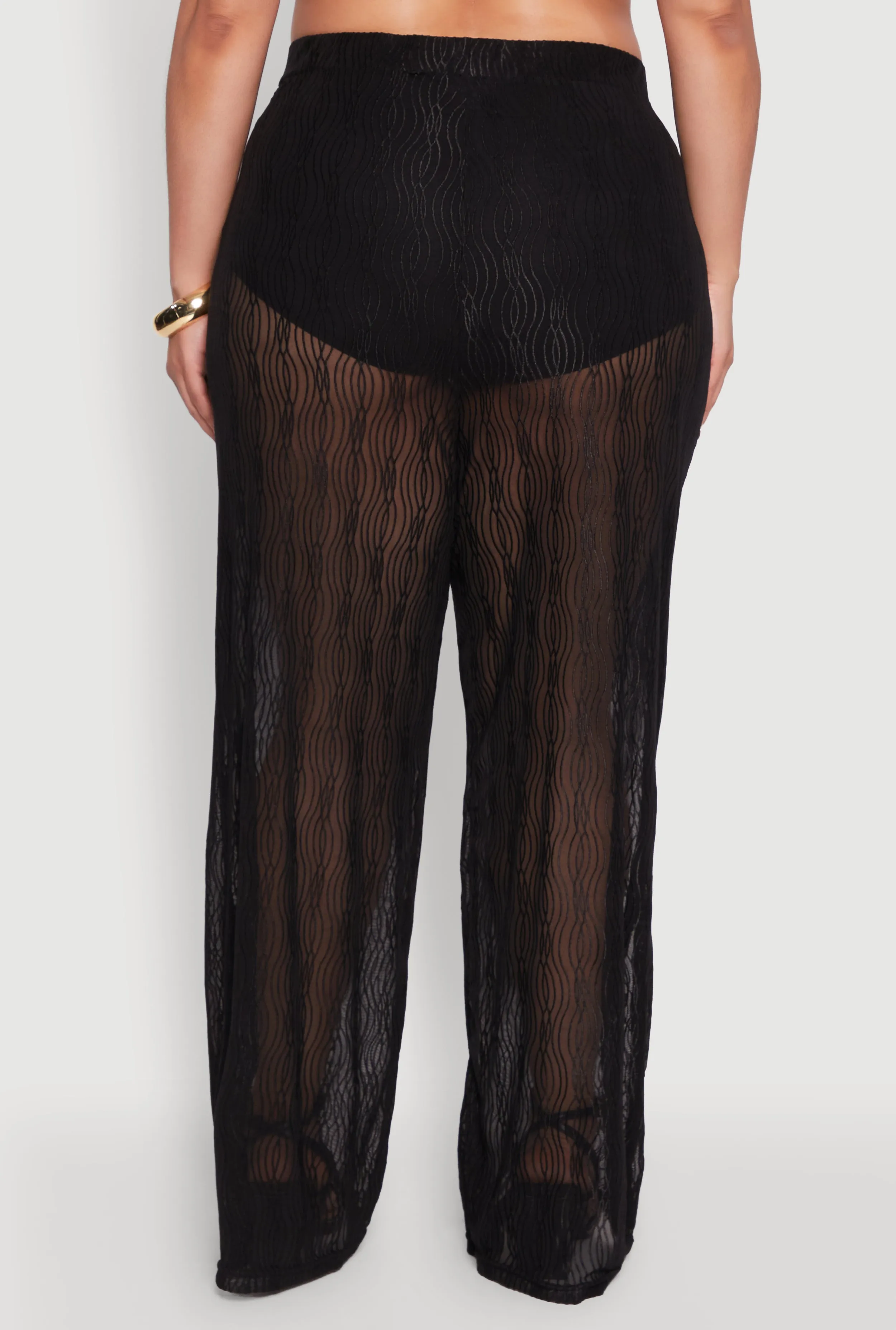 Plus Size Stylish High Waisted Wavy Stripe Mesh Palazzo Pants sold by Rainbow product image thumbnail 5