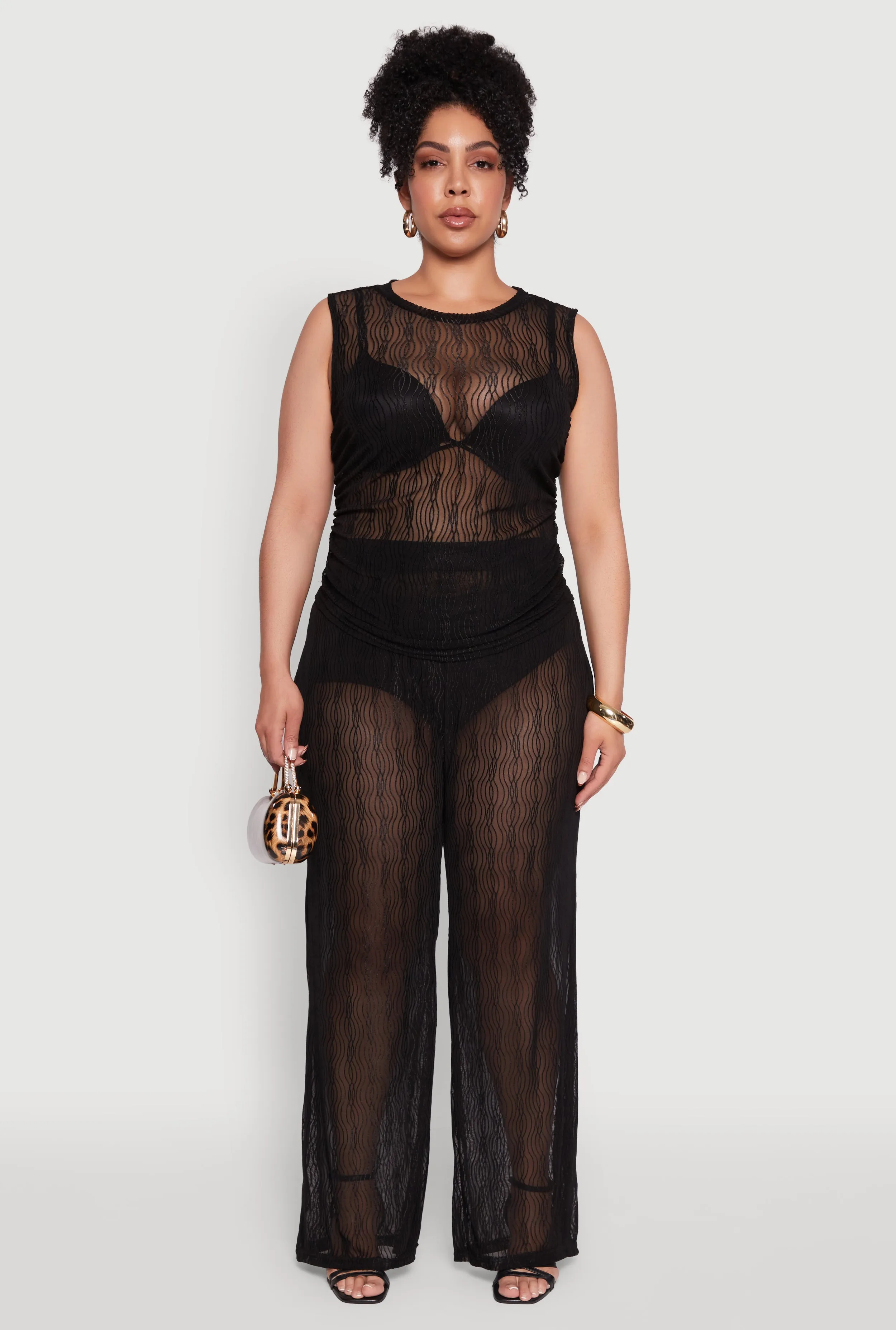 Plus Size Stylish High Waisted Wavy Stripe Mesh Palazzo Pants sold by Rainbow product image thumbnail 2
