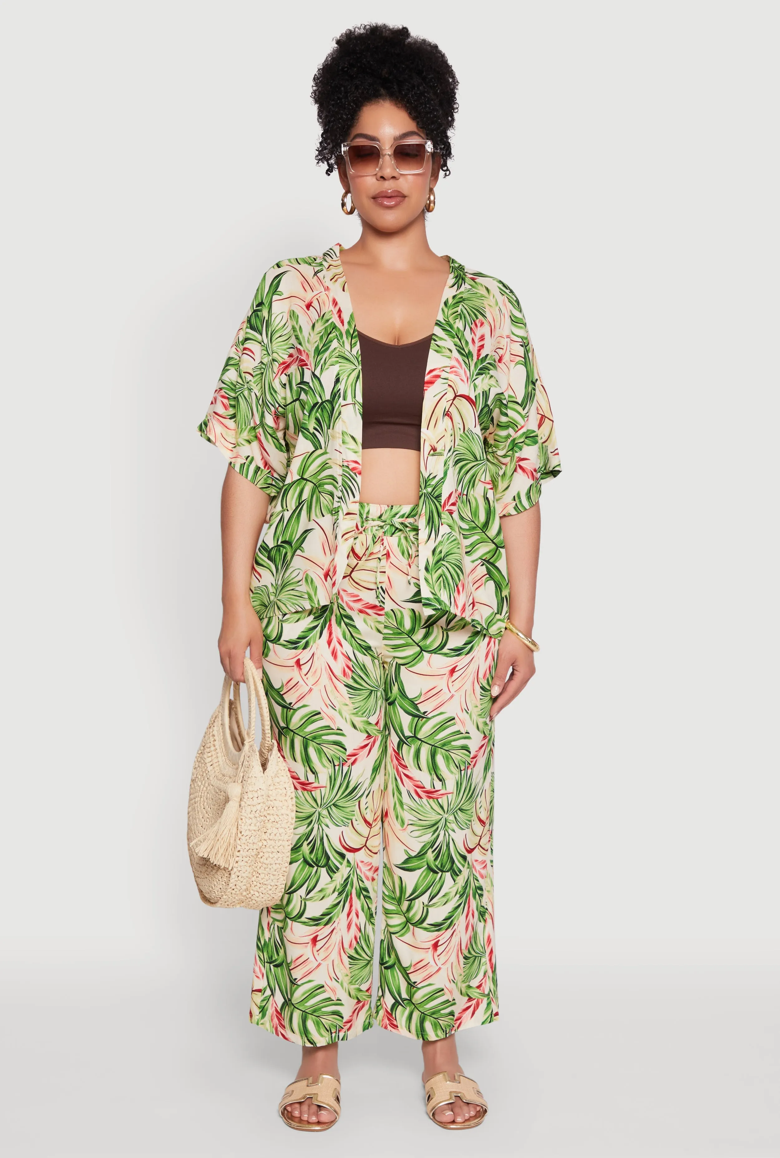 Plus Size Tropical Leaf Print Kimono with Open Front Classic Fit sold by Rainbow product image thumbnail 3