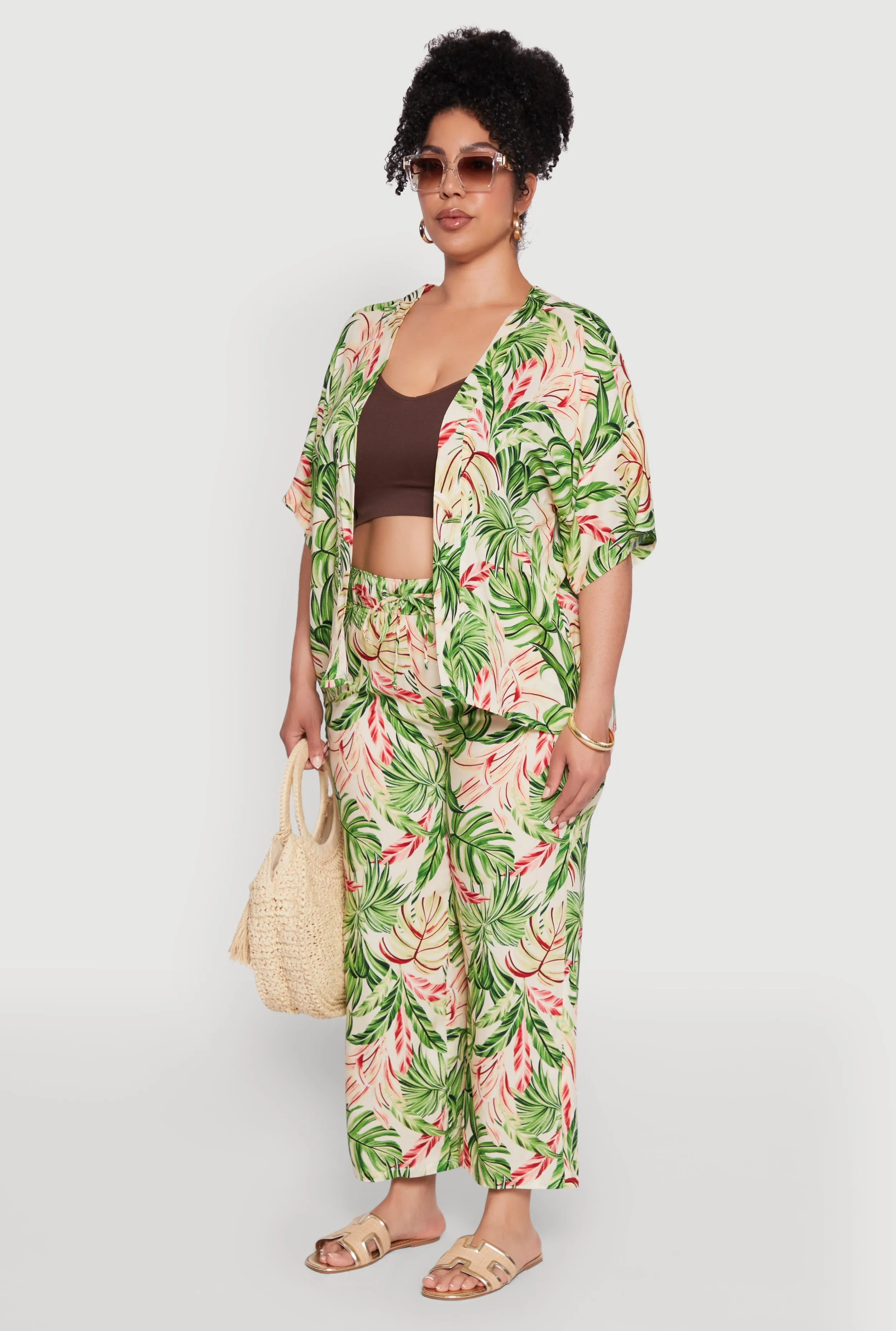 Plus Size Tropical Leaf Print Kimono with Open Front Classic Fit sold by Rainbow product image thumbnail 5