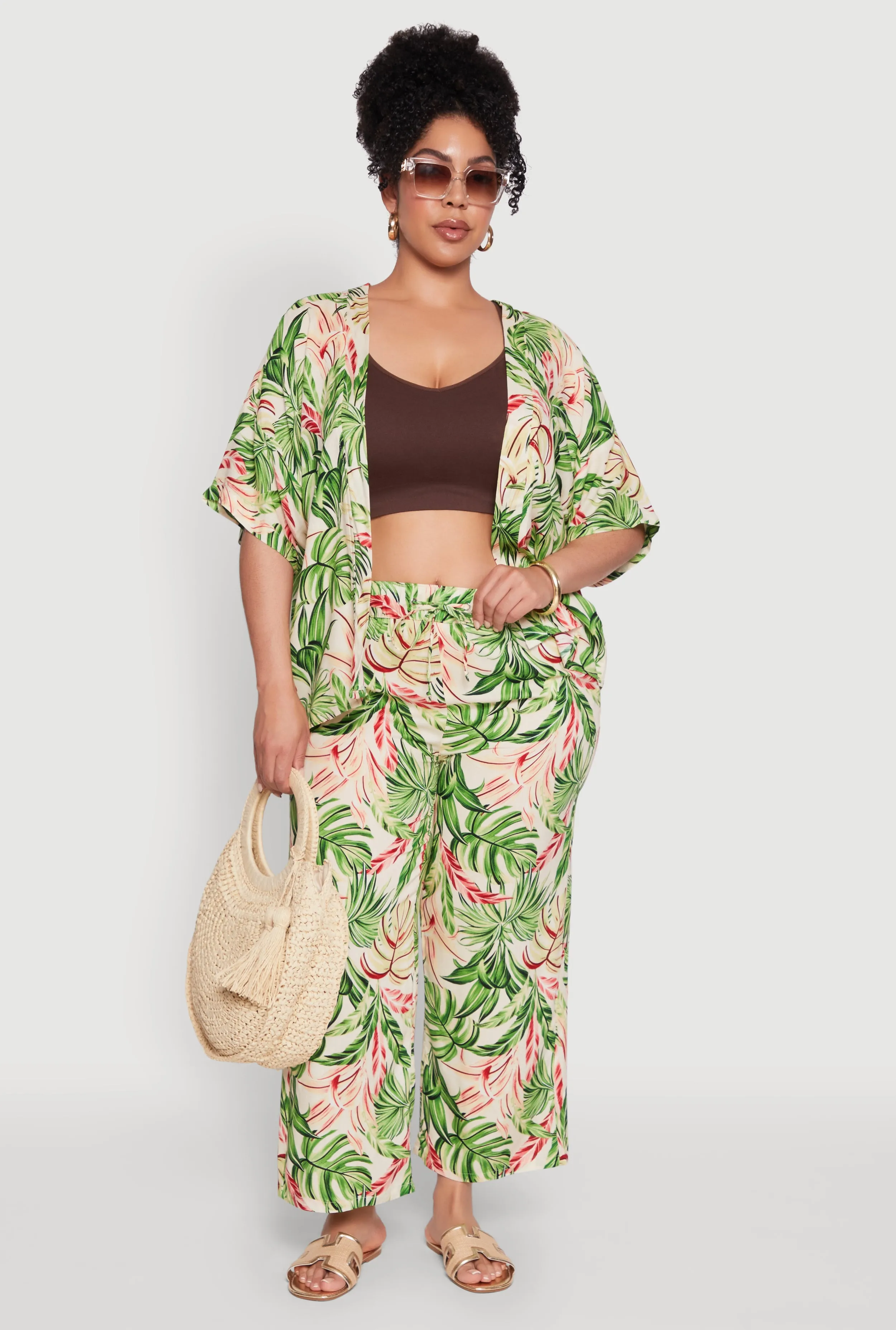 Plus Size Tropical Leaf Print Kimono with Open Front Classic Fit sold by Rainbow product image thumbnail 2