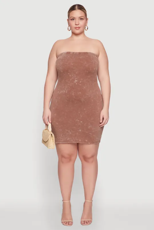 Plus Size Daisy Mineral Wash Mini Strapless Dress sold by Rainbow
