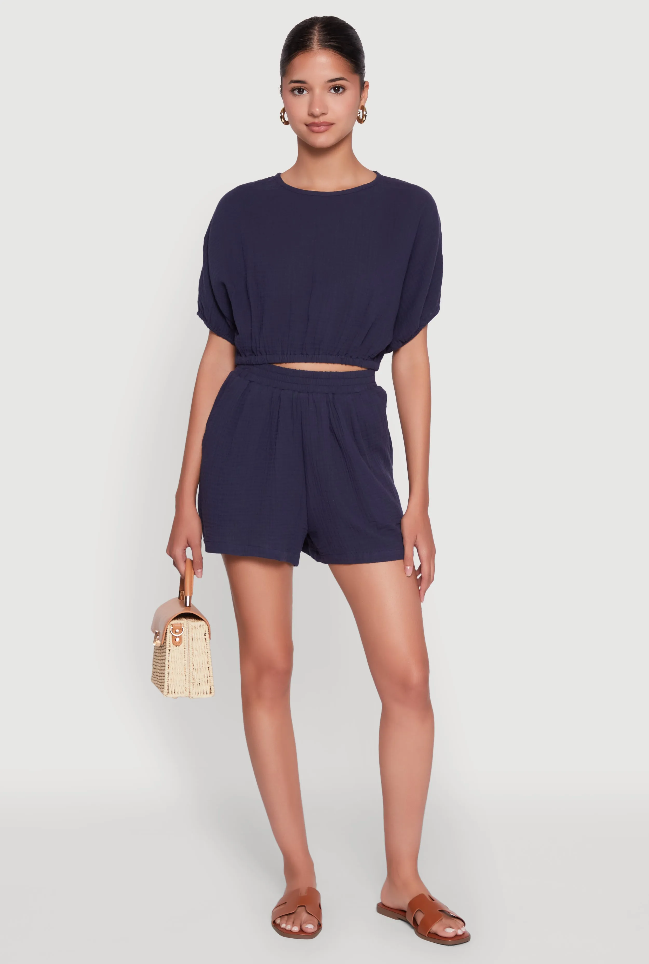 Chic Gauze Knit Crew Neck Cropped Blouse with Dolman Sleeves sold by Rainbow product image thumbnail 2