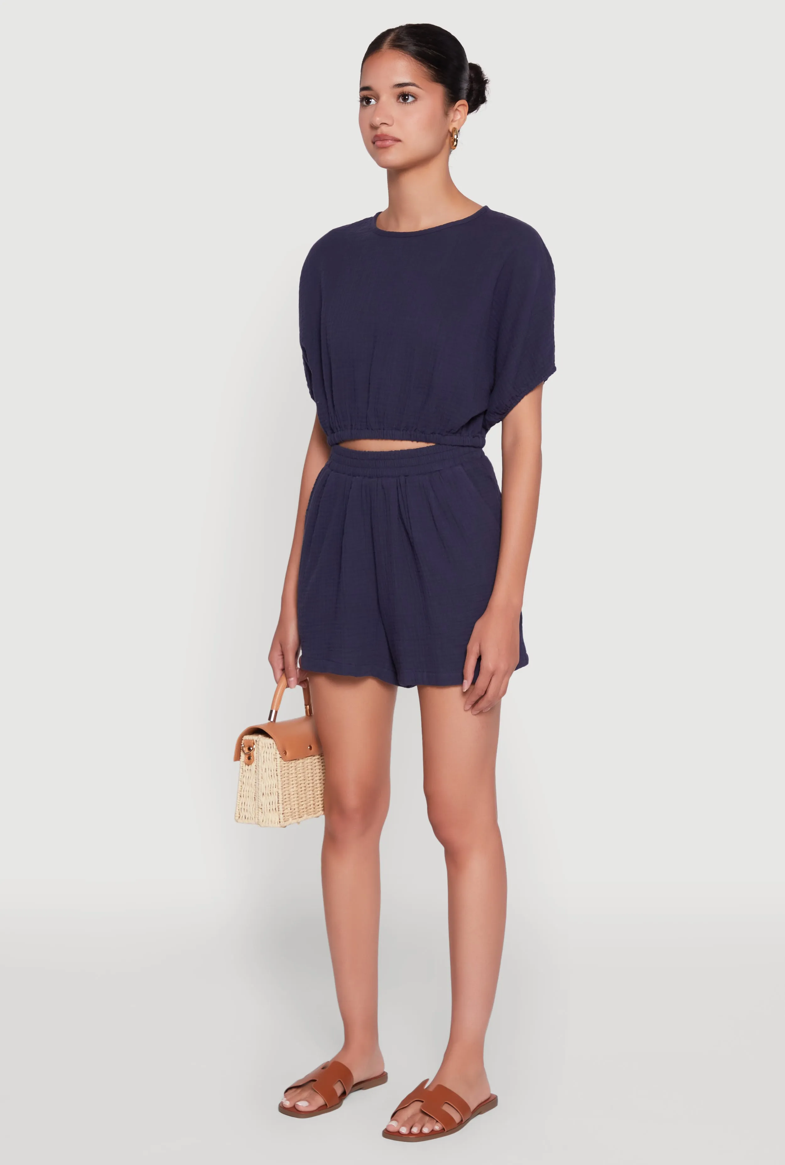 Chic Gauze Knit Crew Neck Cropped Blouse with Dolman Sleeves sold by Rainbow product image thumbnail 5