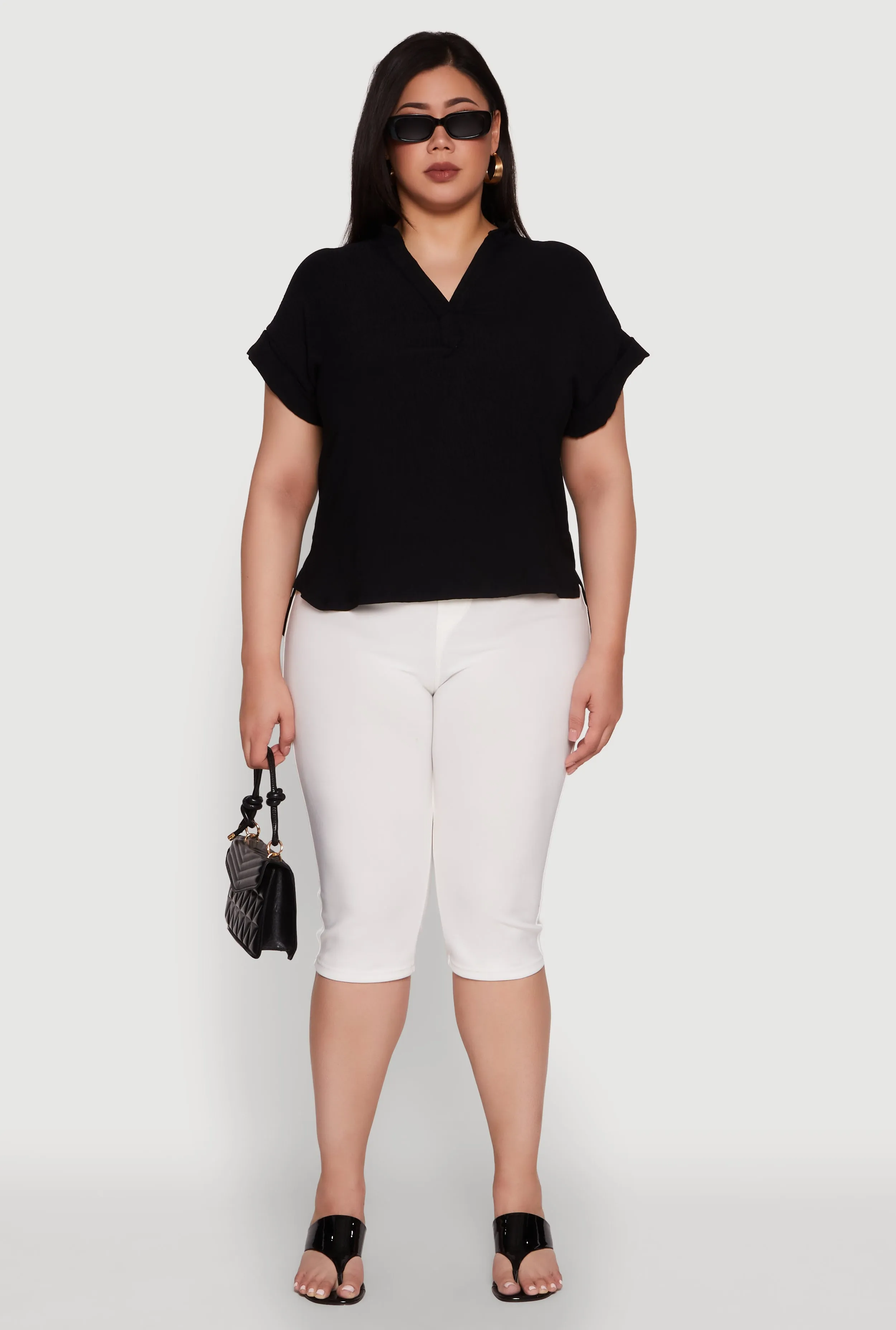 Plus Size Chic Crepe Knit Side Slit Blouse sold by Rainbow