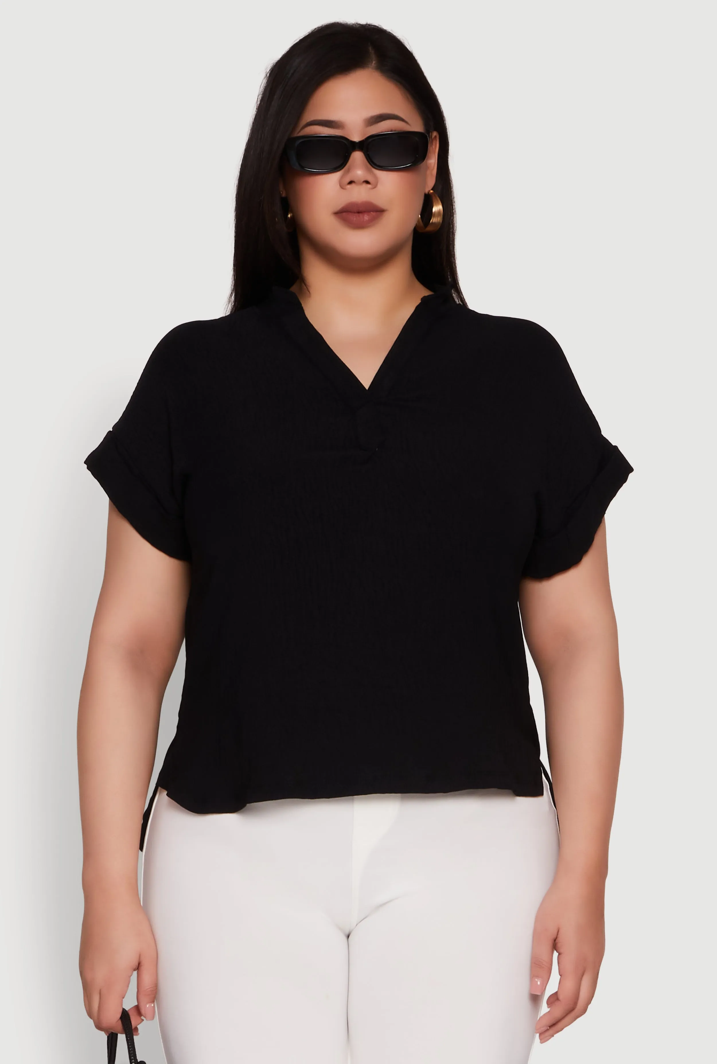 Plus Size Chic Crepe Knit Side Slit Blouse sold by Rainbow product image thumbnail 2