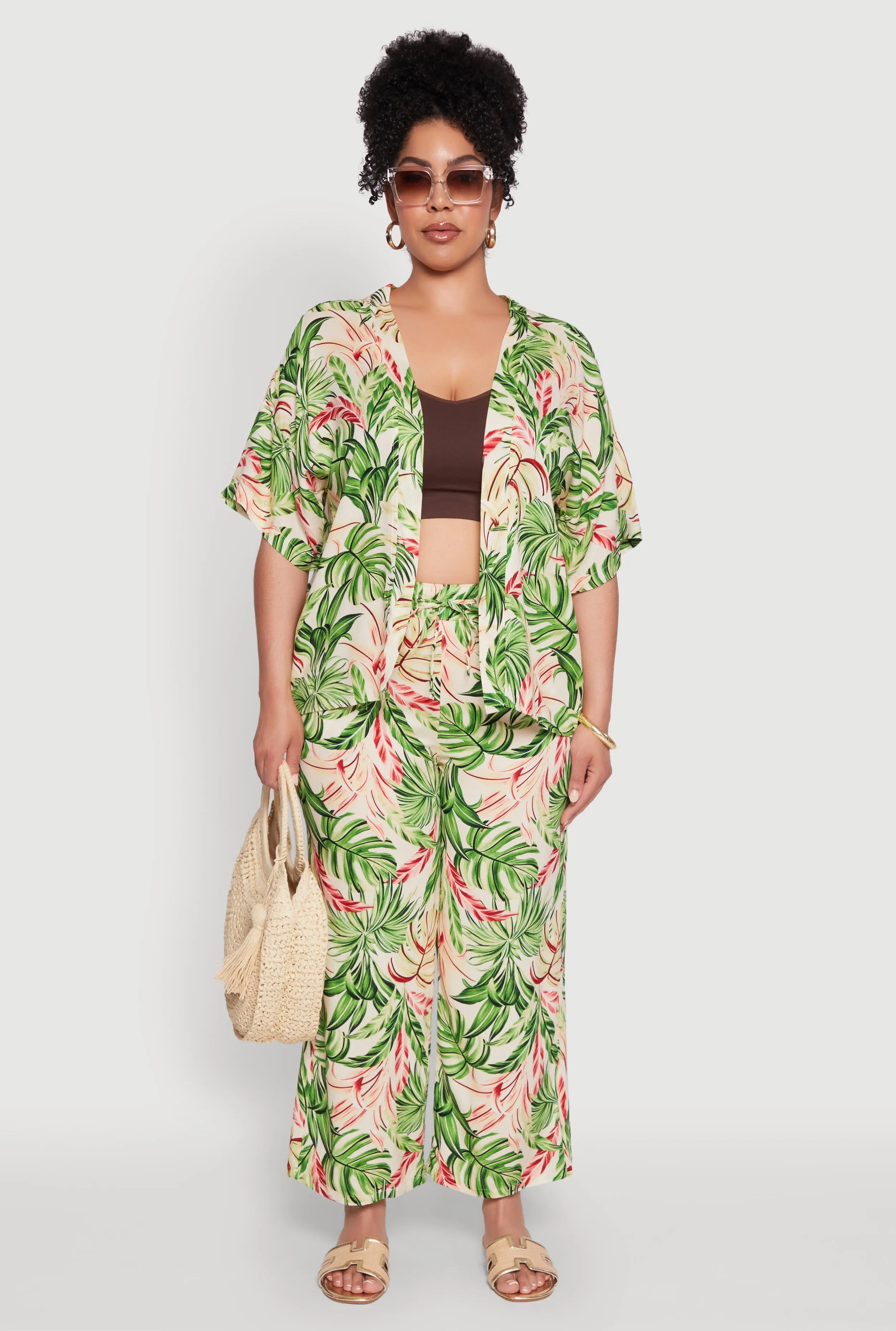 Plus Size Tropical Leaf Print High Waisted Palazzo Pants sold by Rainbow product image thumbnail 2