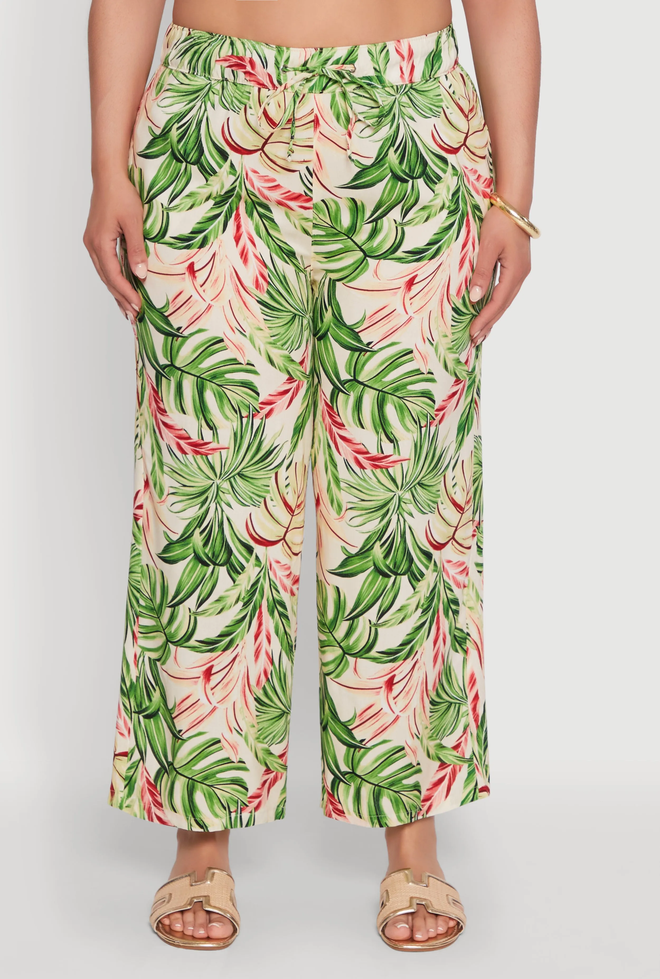 Plus Size Tropical Leaf Print High Waisted Palazzo Pants sold by Rainbow product image thumbnail 3