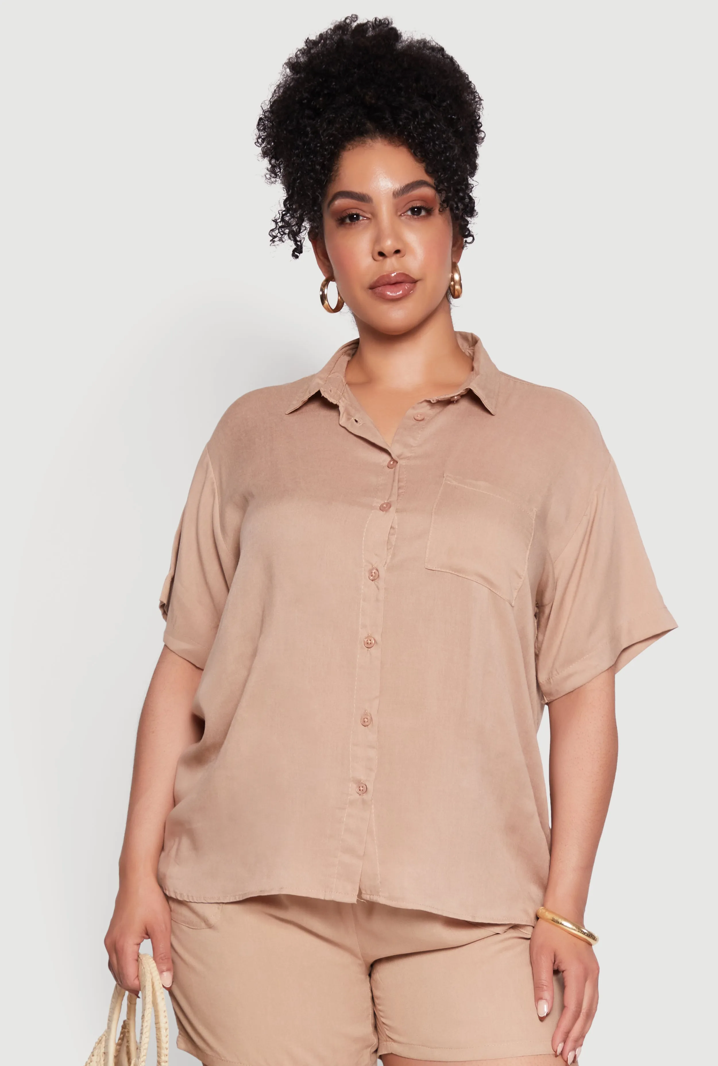 Plus Size Classic Fit Button Front Short Sleeve Shirt sold by Rainbow