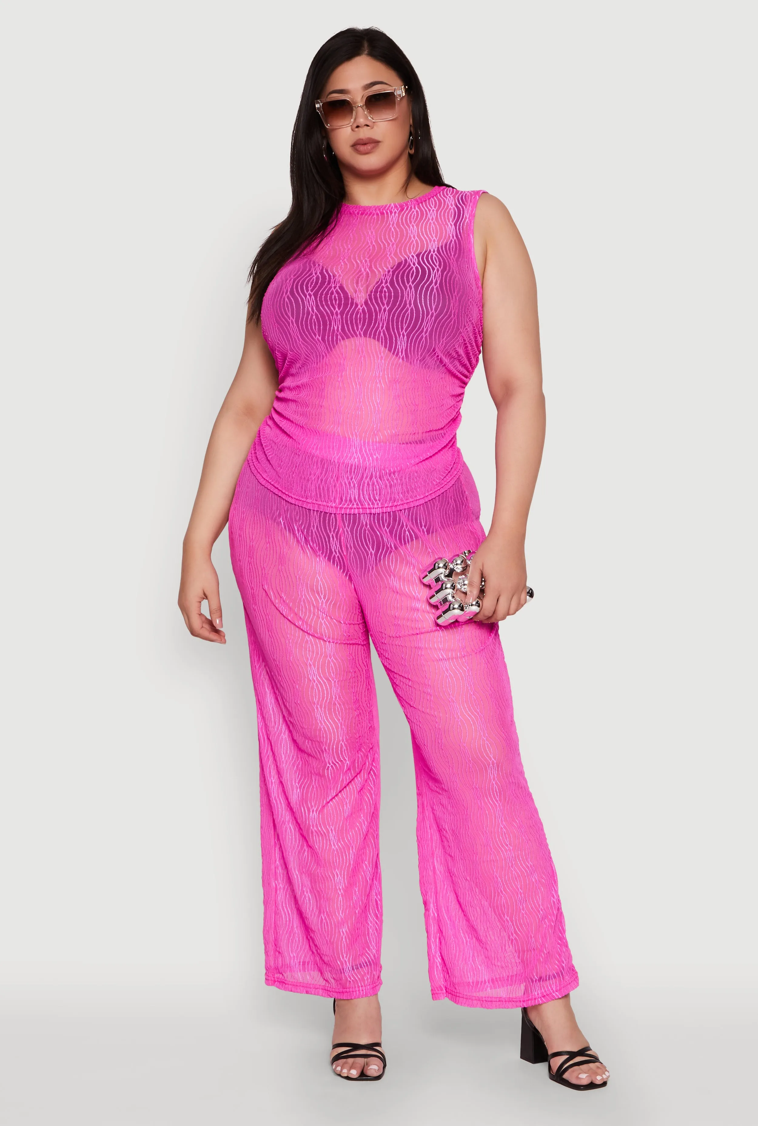 Plus Size Trendy Wavy Stripe Mesh Sleeveless Top sold by Rainbow product image thumbnail 3