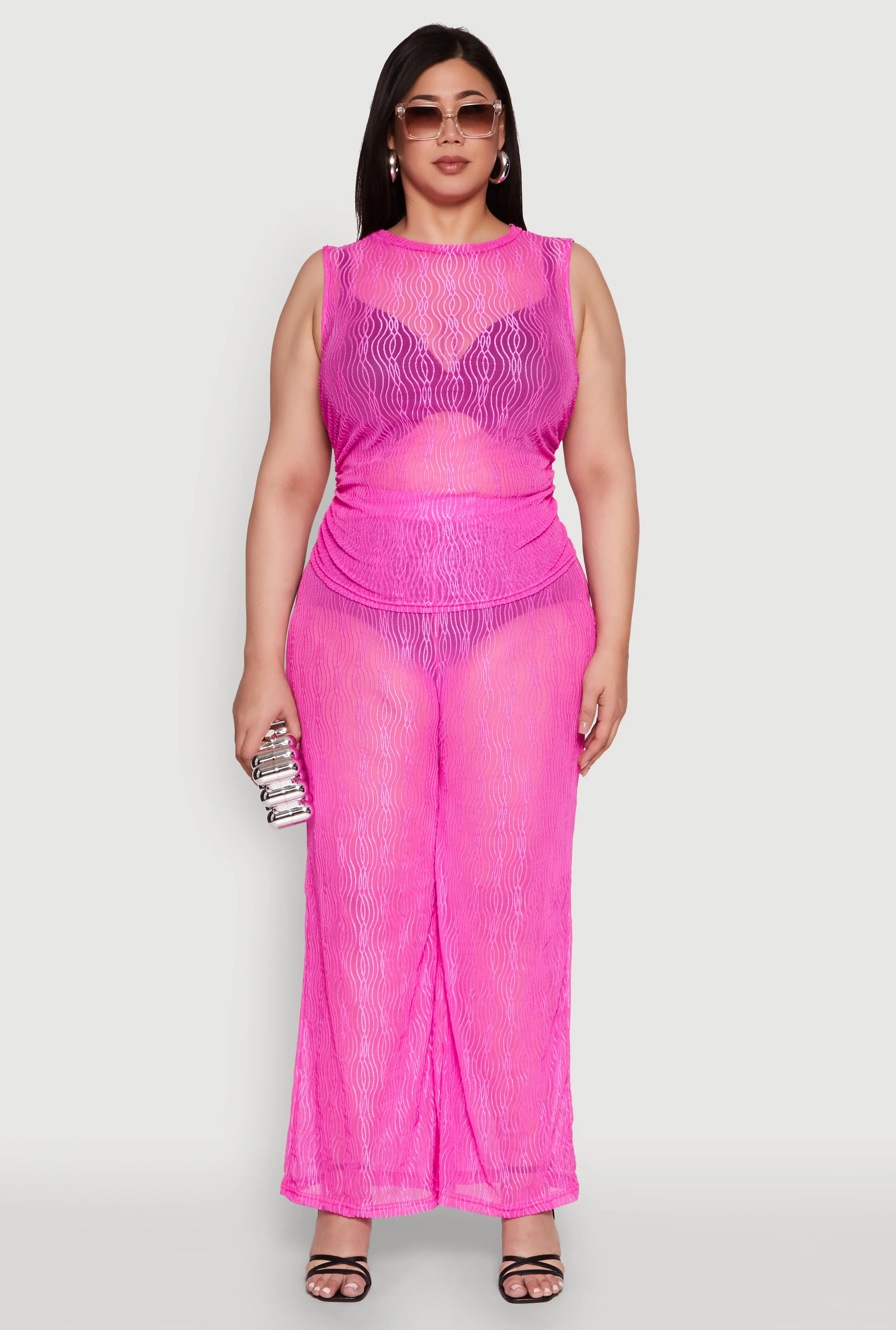 Plus Size Trendy Wavy Stripe Mesh Sleeveless Top sold by Rainbow product image thumbnail 2