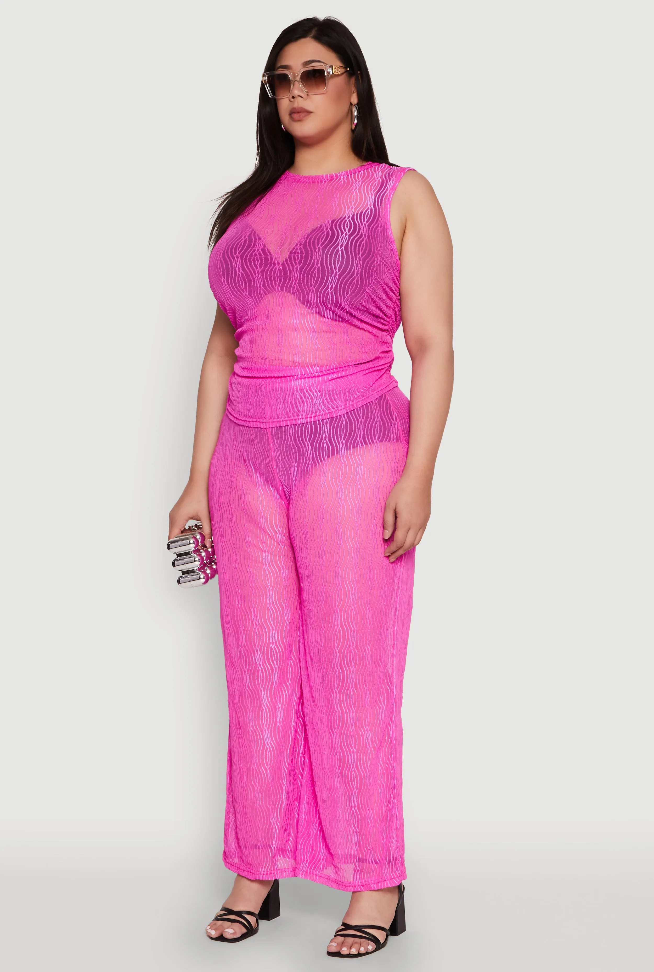 Plus Size Trendy Wavy Stripe Mesh Sleeveless Top sold by Rainbow product image thumbnail 5