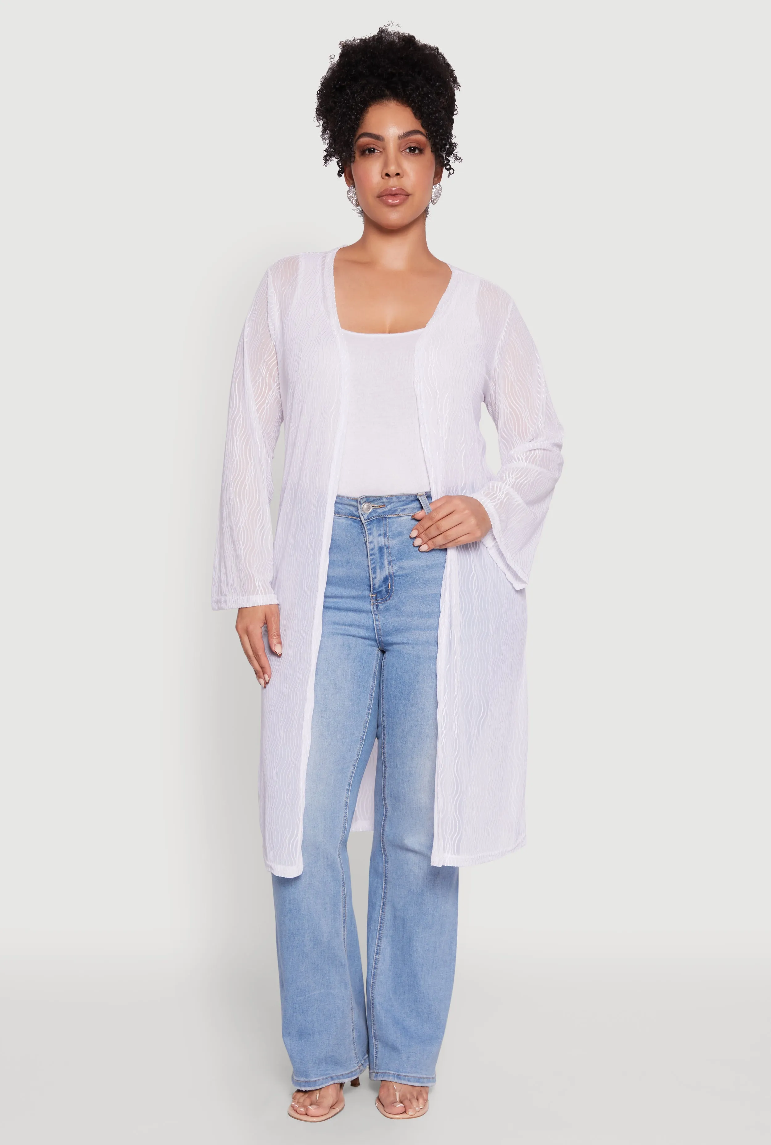 Plus Size Chic Wavy Stripe Mesh Duster sold by Rainbow