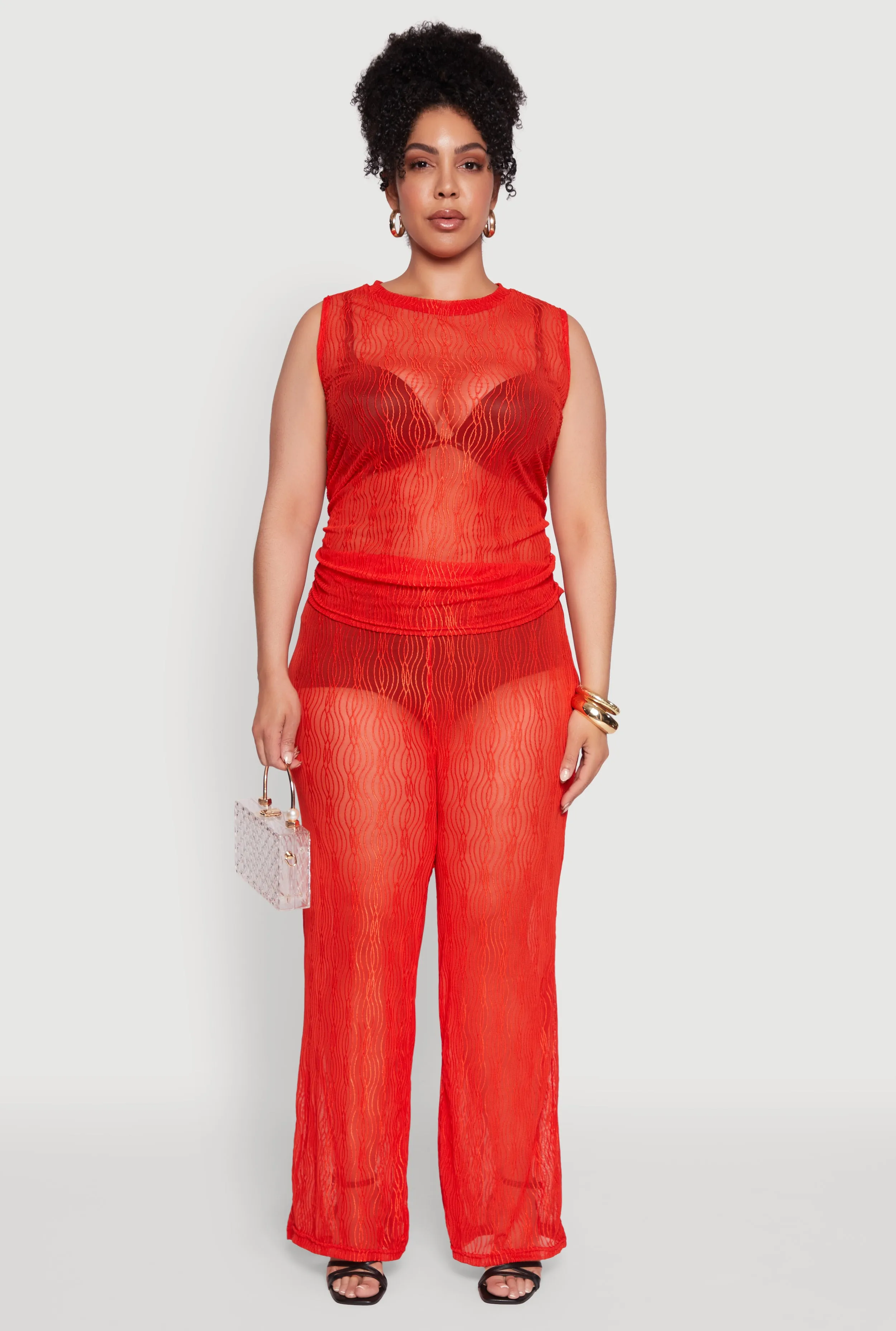 Plus Size Trendy Wavy Stripe Mesh Sleeveless Top sold by Rainbow product image thumbnail 3