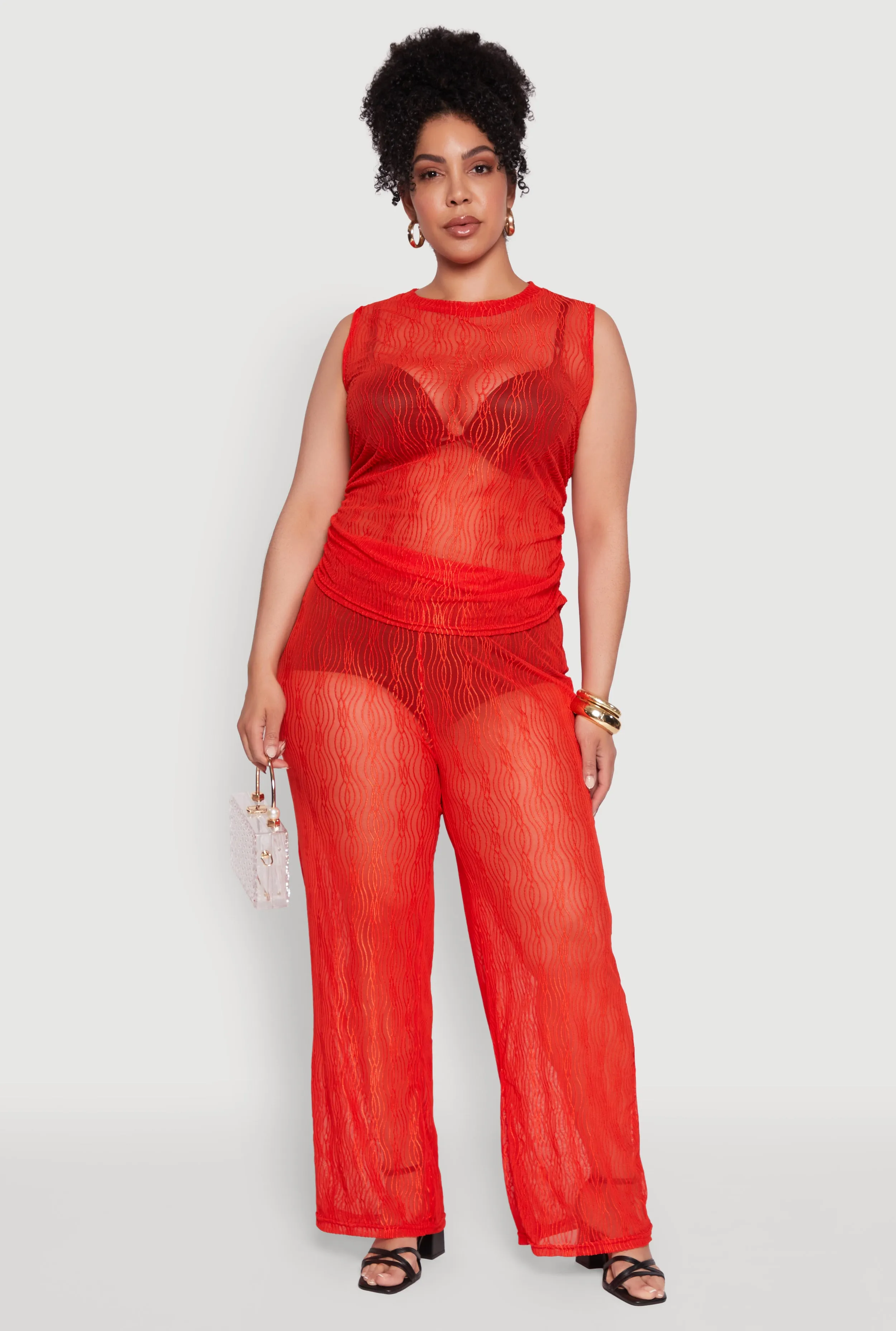 Plus Size Trendy Wavy Stripe Mesh Sleeveless Top sold by Rainbow product image thumbnail 2