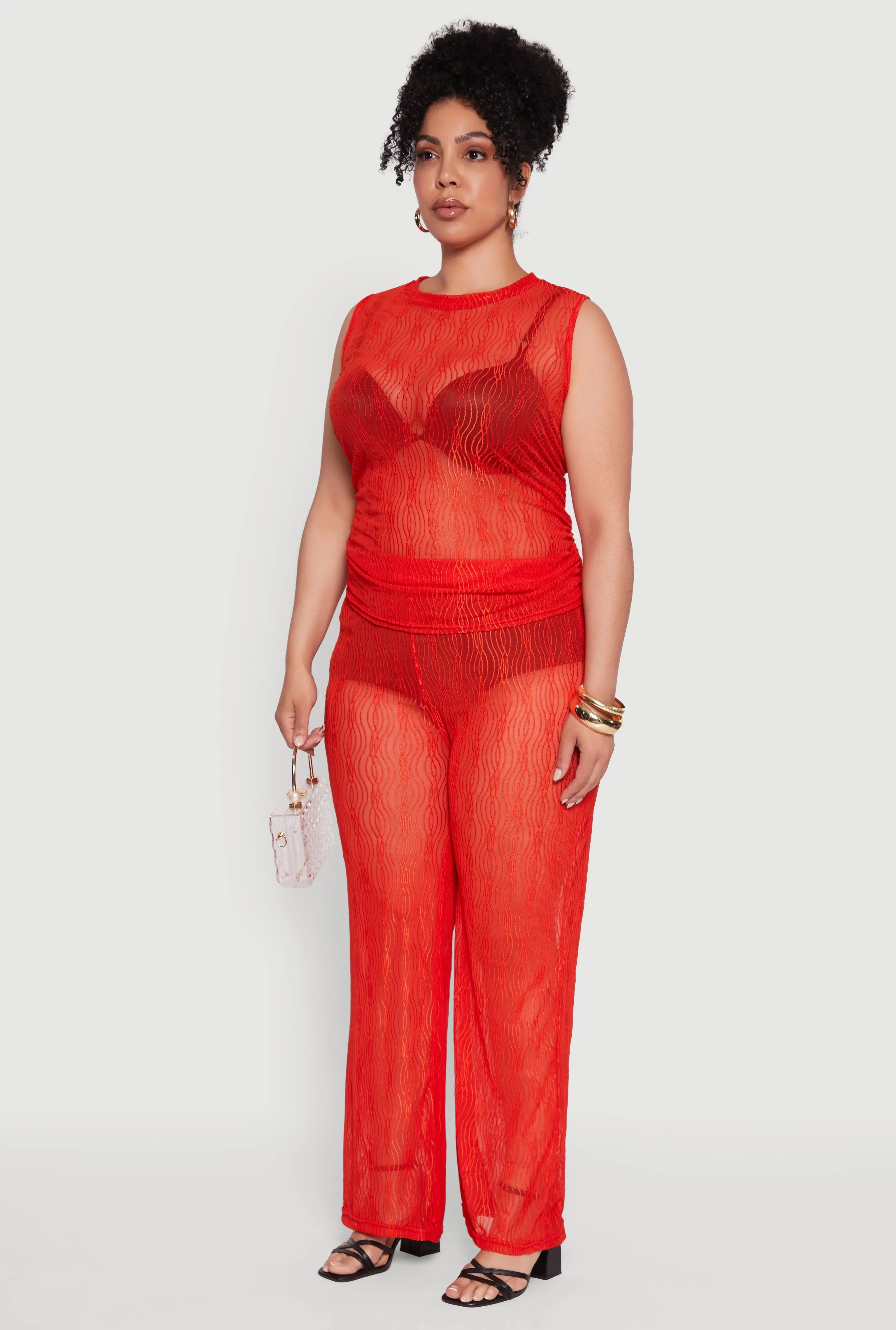 Plus Size Trendy Wavy Stripe Mesh Sleeveless Top sold by Rainbow product image thumbnail 5