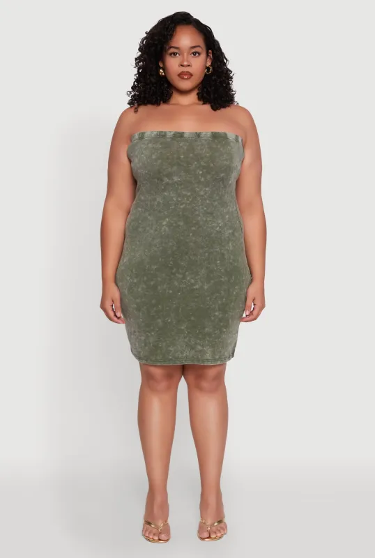 Plus Size Daisy Mineral Wash Mini Strapless Dress sold by Rainbow
