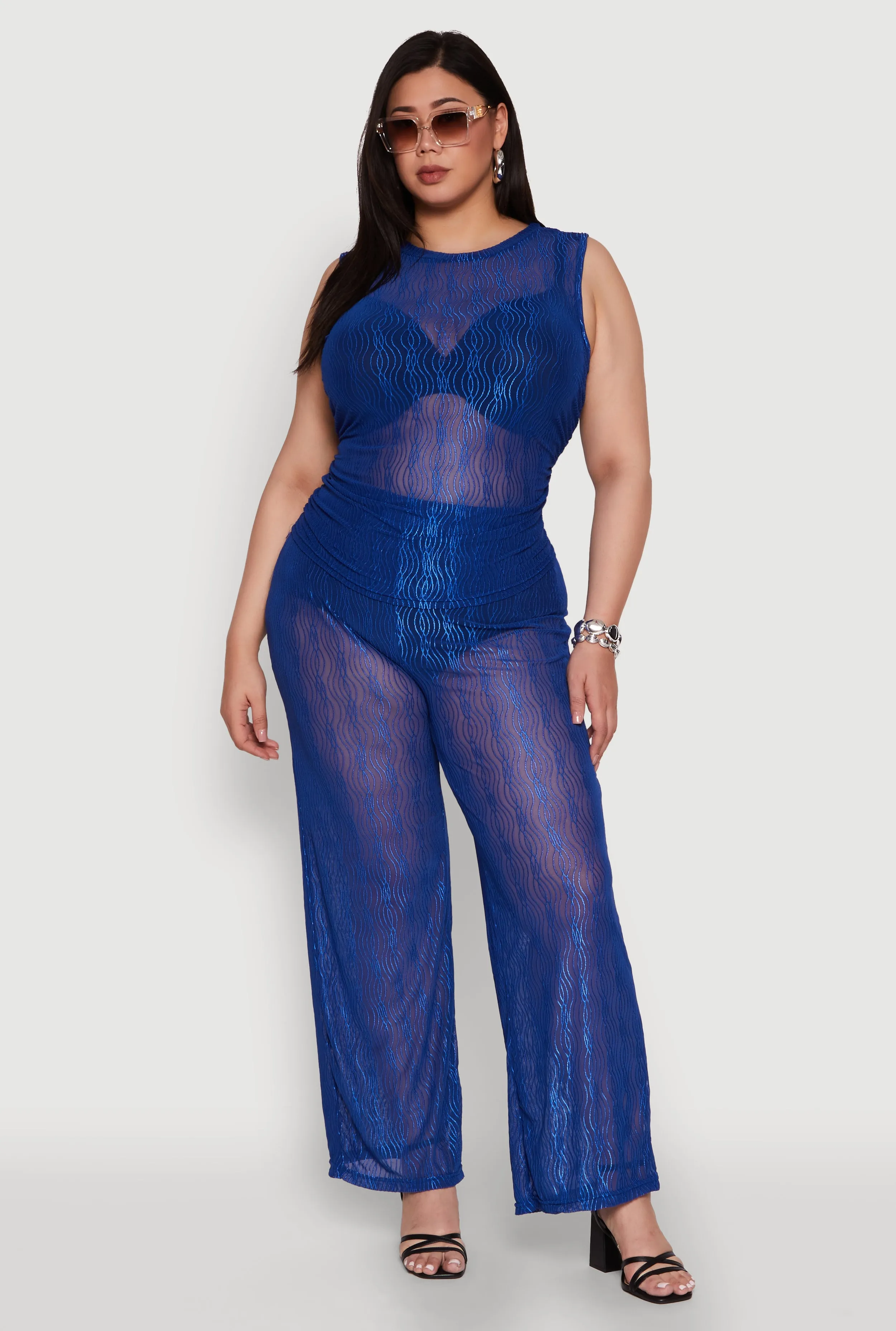 Plus Size Trendy Wavy Stripe Mesh Sleeveless Top sold by Rainbow product image thumbnail 3