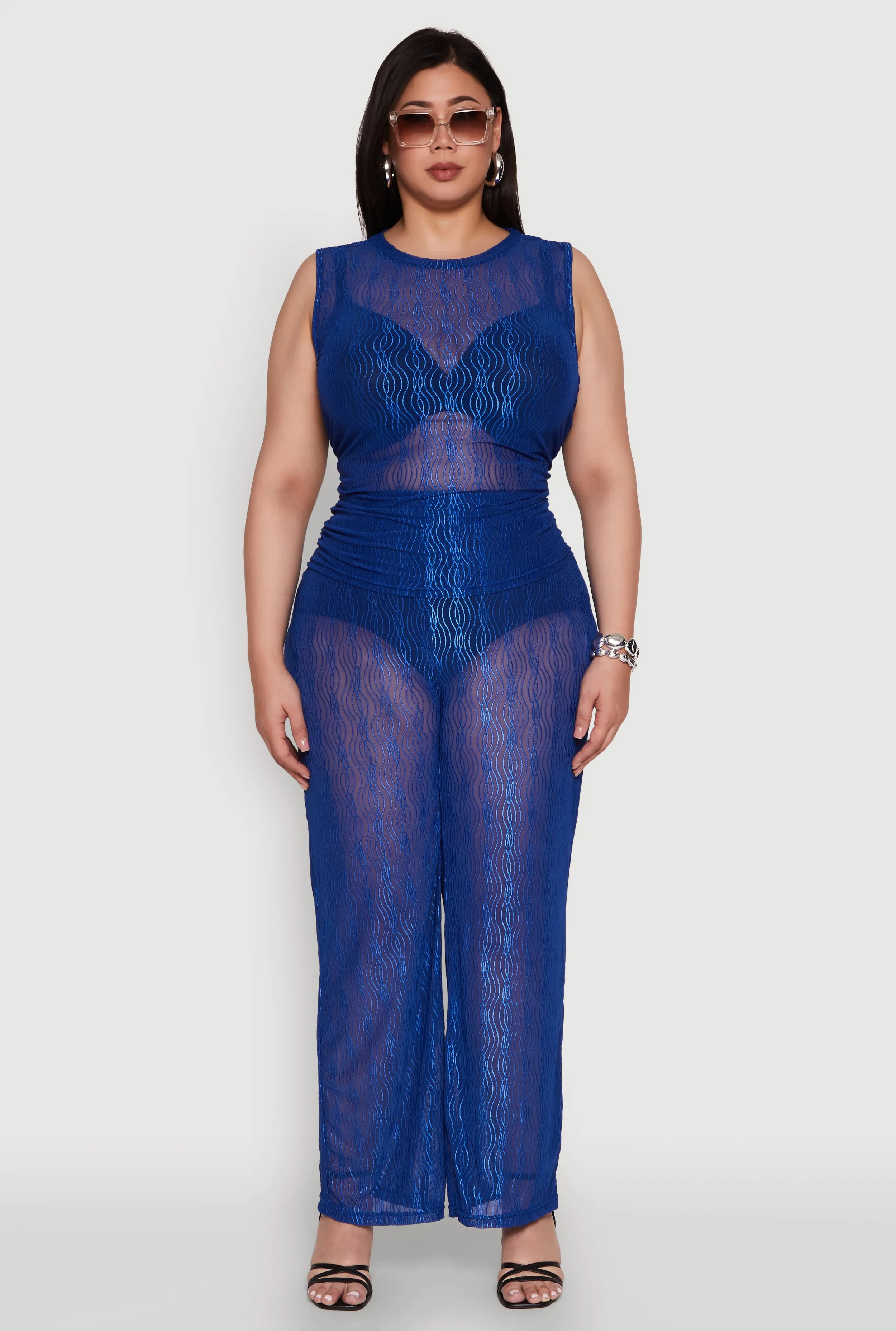 Plus Size Trendy Wavy Stripe Mesh Sleeveless Top sold by Rainbow product image thumbnail 2