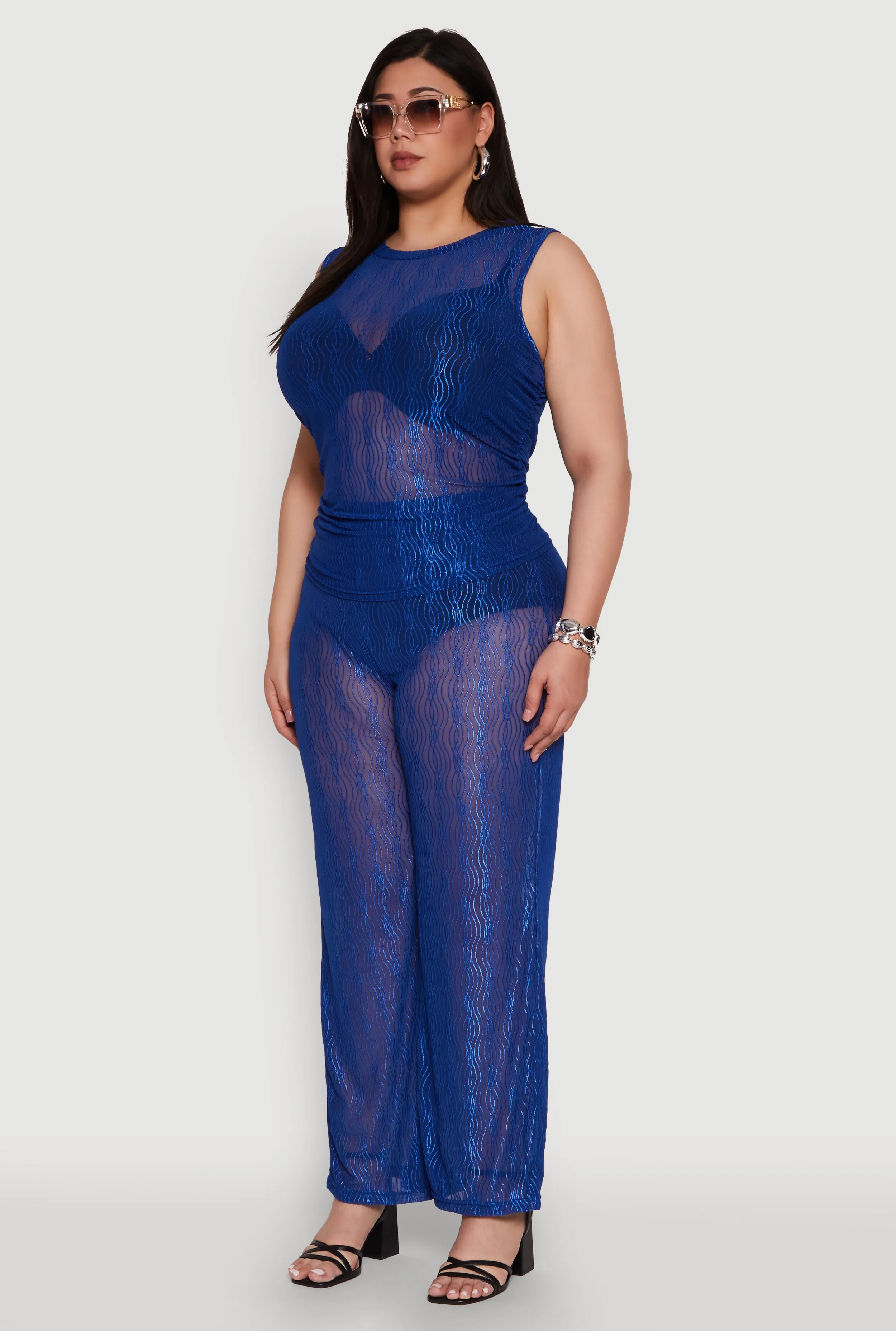 Plus Size Trendy Wavy Stripe Mesh Sleeveless Top sold by Rainbow product image thumbnail 5