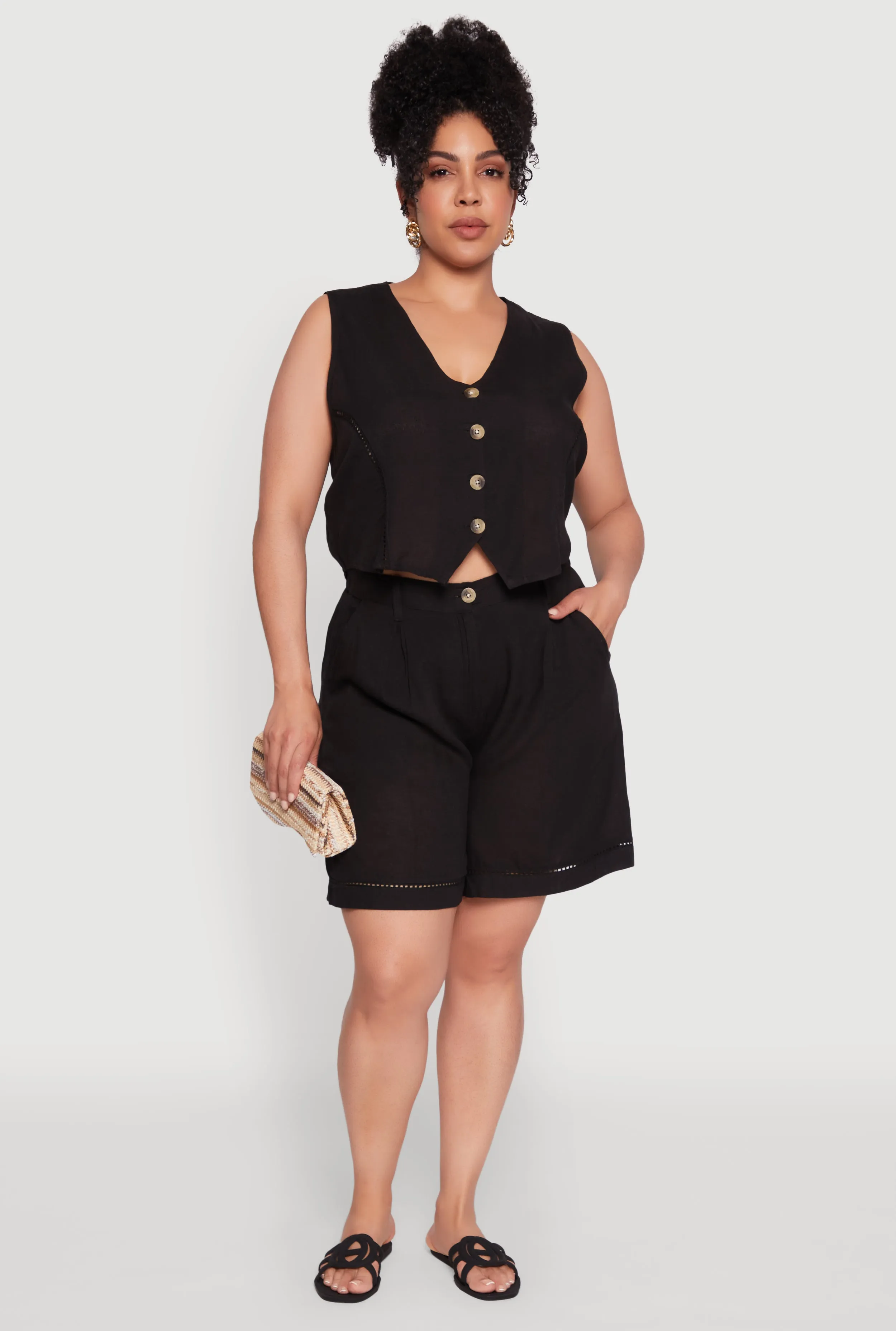 Plus Size Trendy Crochet Detail High Waisted Shorts sold by Rainbow