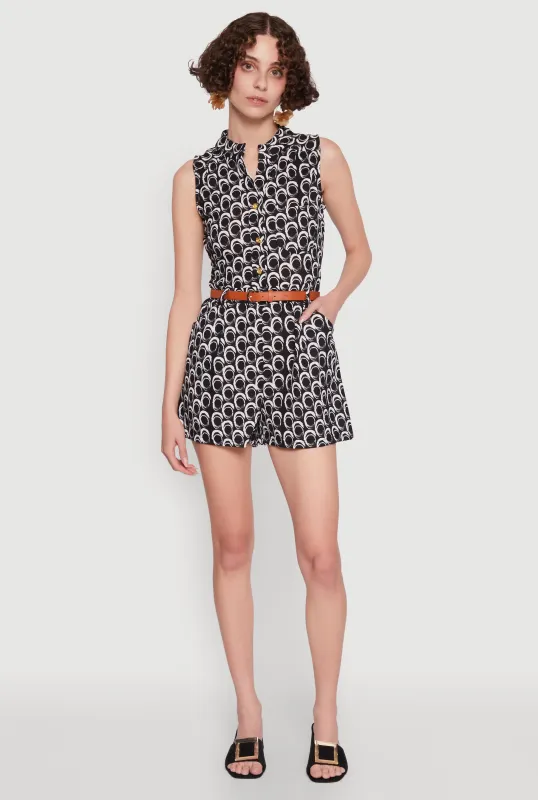 Printed Pattern Sleeveless Romper with Belt sold by Rainbow