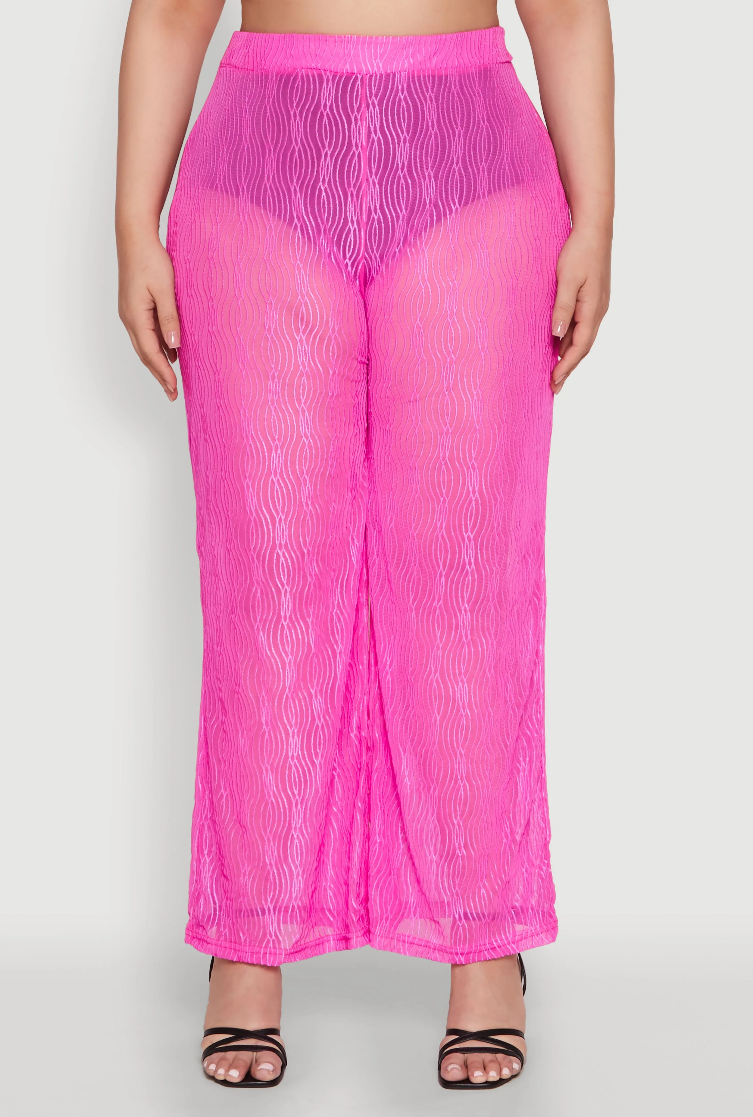 Plus Size Stylish High Waisted Wavy Stripe Mesh Palazzo Pants sold by Rainbow product image thumbnail 3