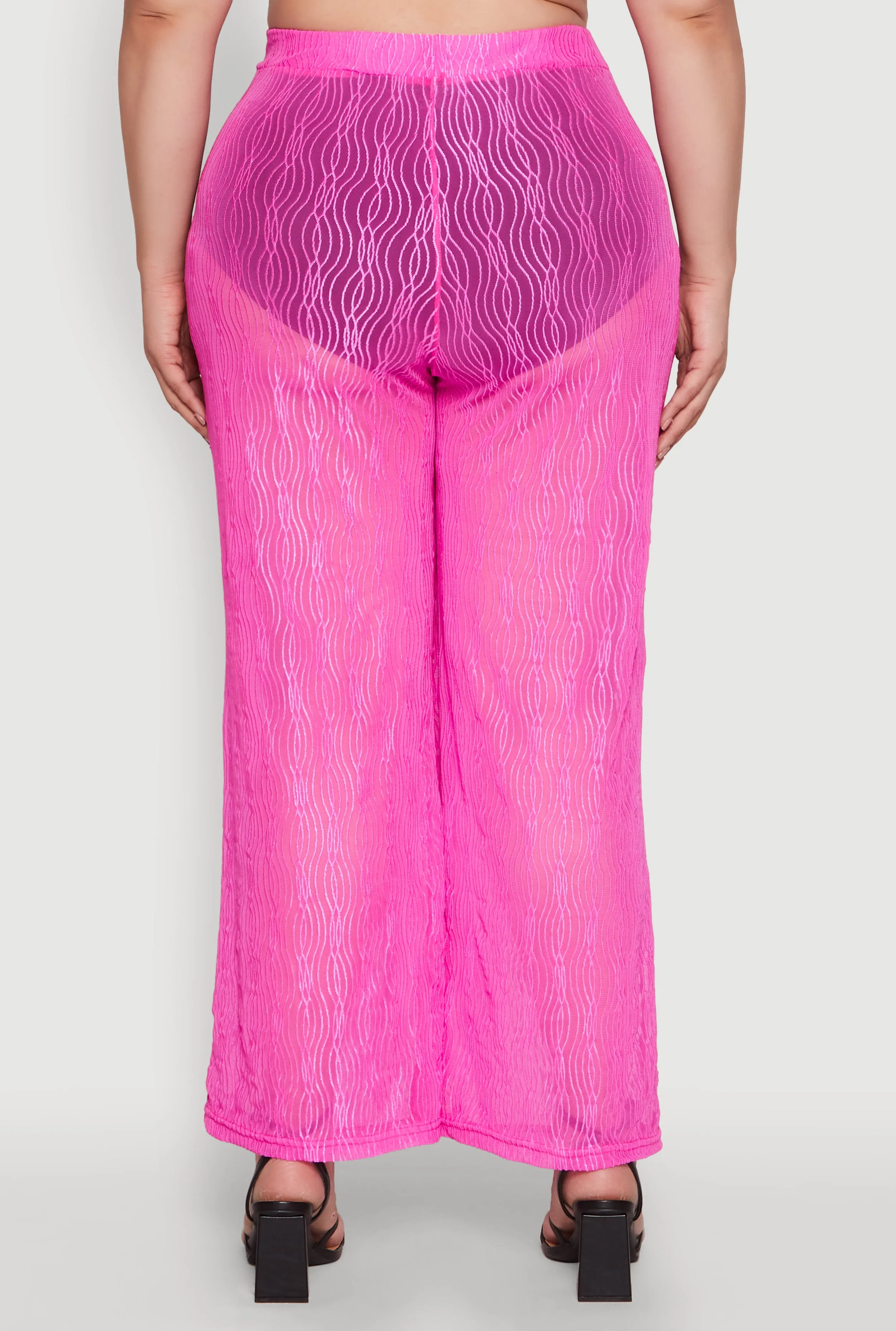 Plus Size Stylish High Waisted Wavy Stripe Mesh Palazzo Pants sold by Rainbow product image thumbnail 5