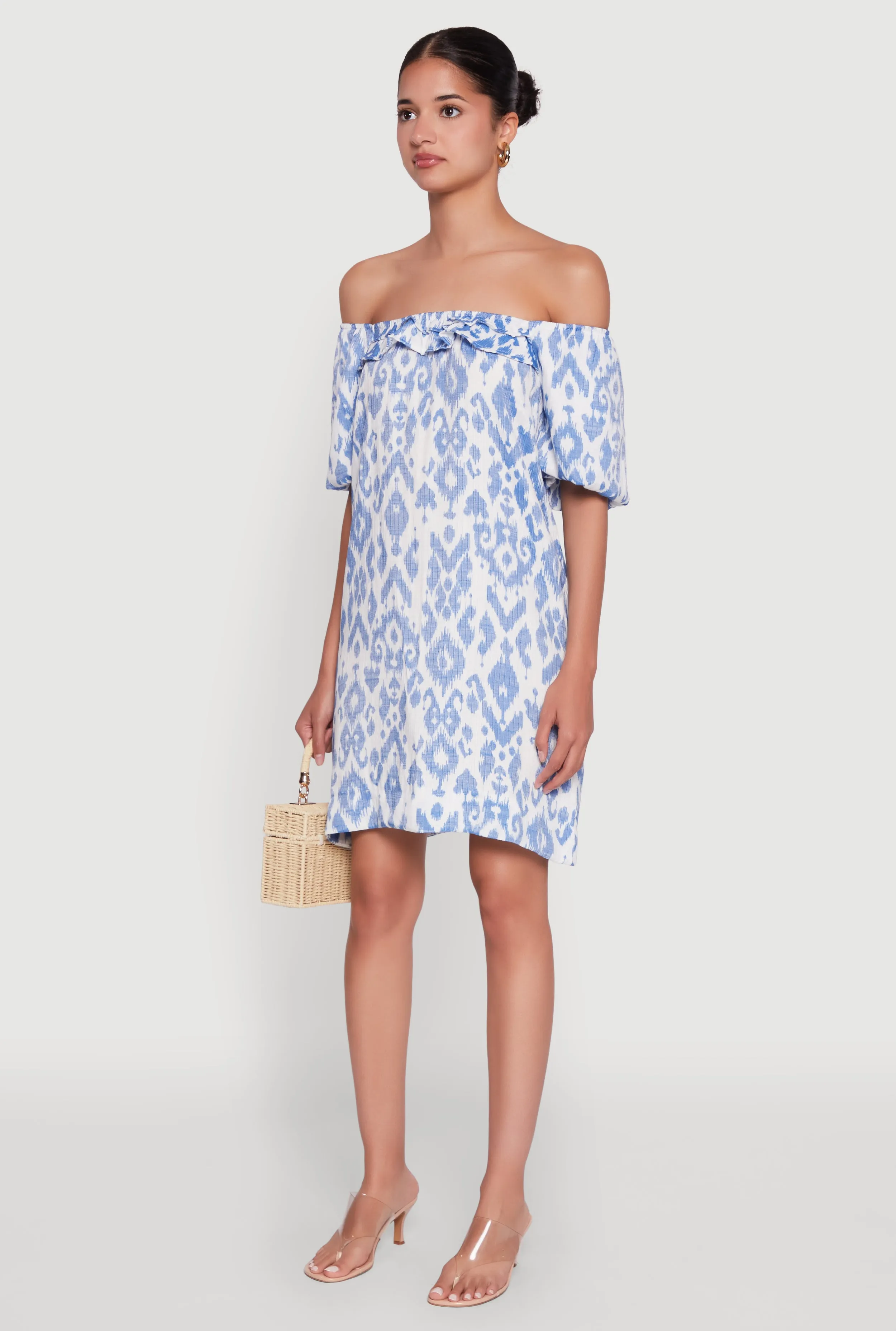 Floral Off Shoulder Bubble Sleeve Shift Dress with Ruffles sold by Rainbow product image thumbnail 3