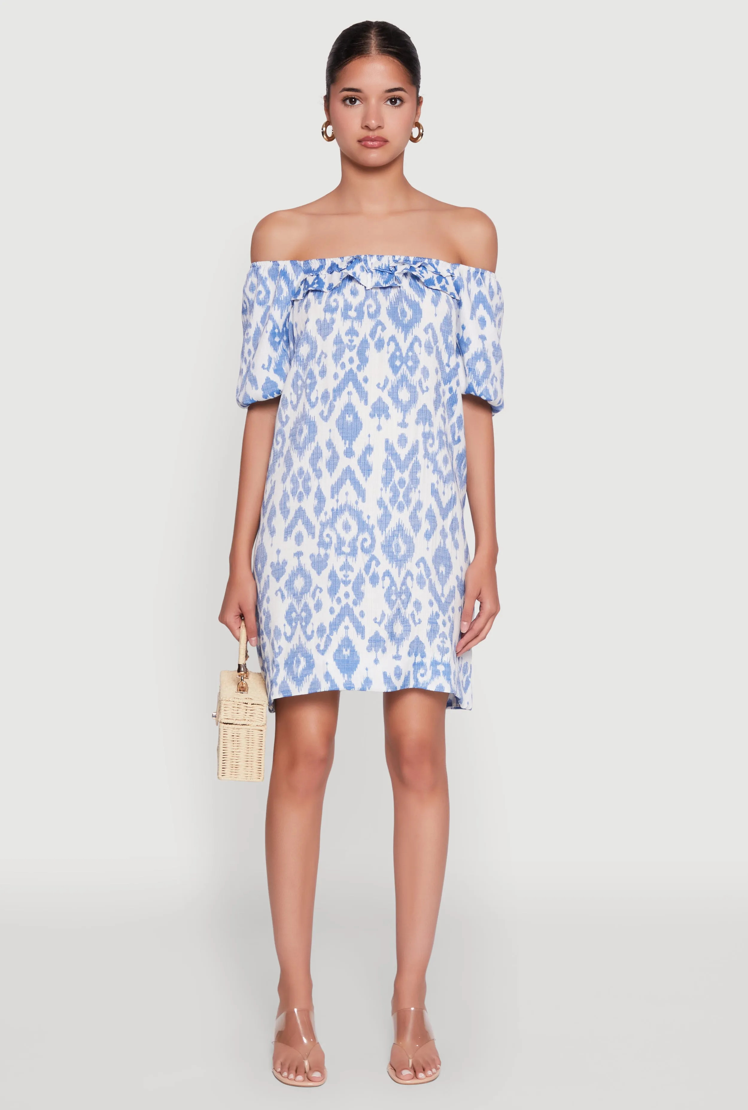 Floral Off Shoulder Bubble Sleeve Shift Dress with Ruffles sold by Rainbow product image thumbnail 2