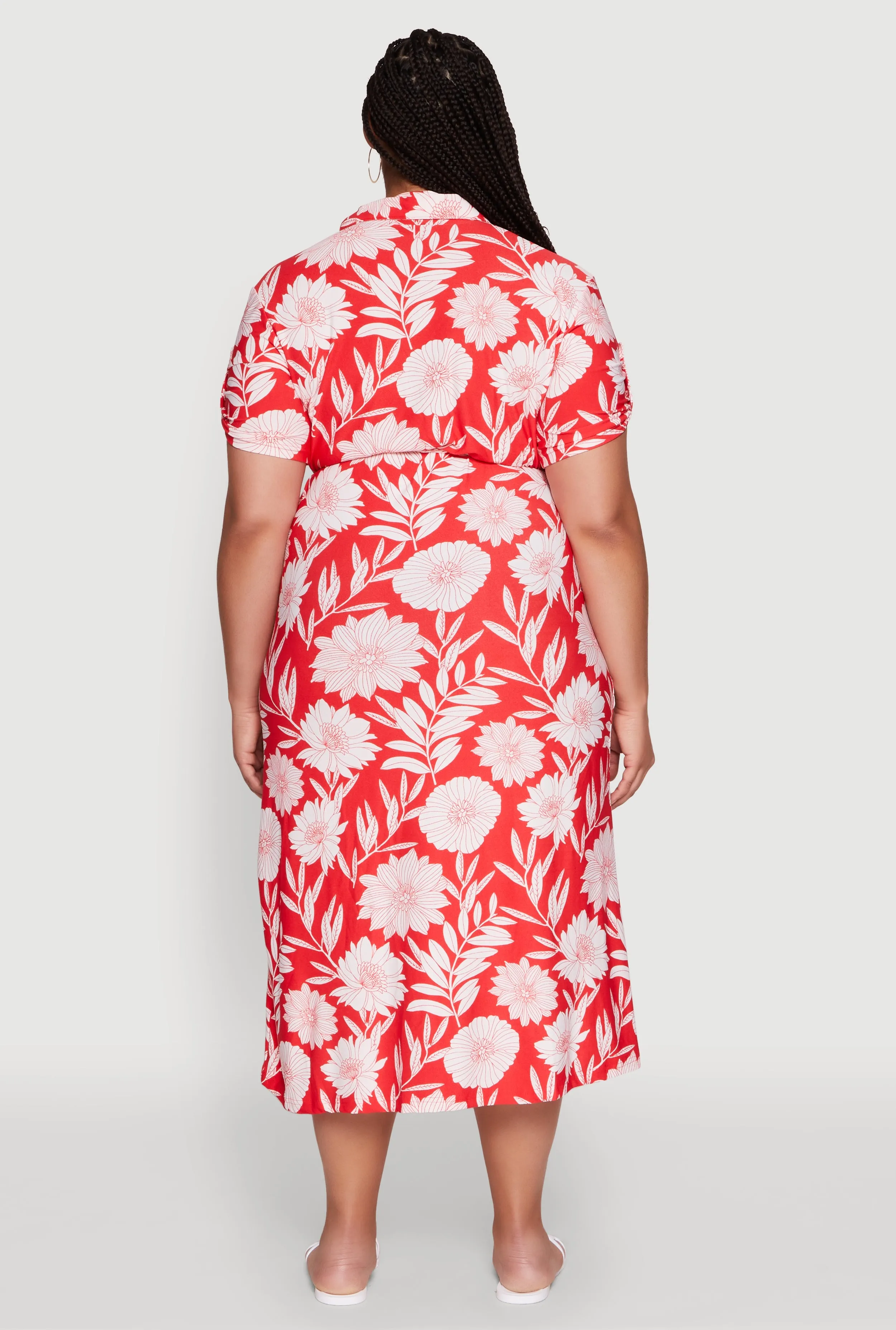 Plus Size Floral Print Half Button Shirt Dress with Tie Waist Belt sold by Rainbow product image thumbnail 5