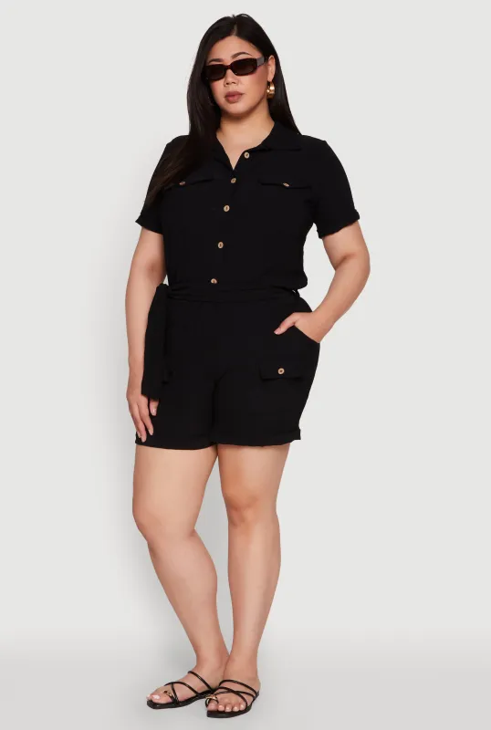 Plus Size Fixed Cuff Shorts with Tie Waist Belt sold by Rainbow