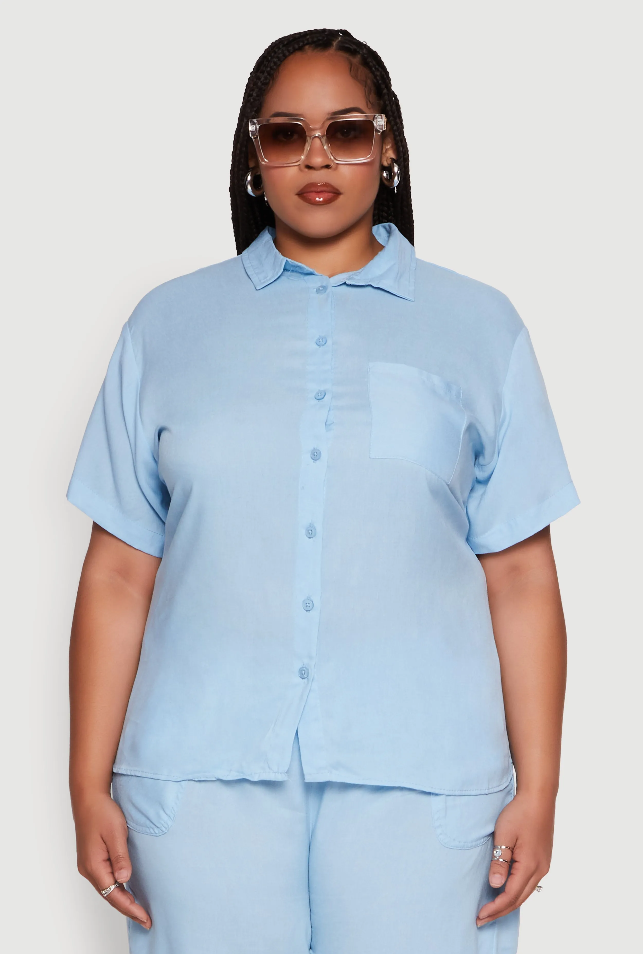 Plus Size Classic Fit Button Front Short Sleeve Shirt sold by Rainbow