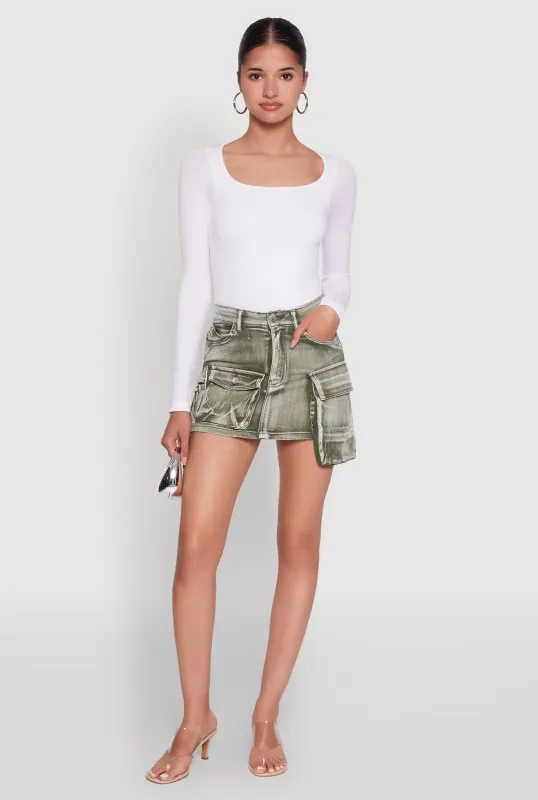 Daisy Mineral Wash High Waisted Mini Denim Skirt with Cargo Pockets sold by Rainbow
