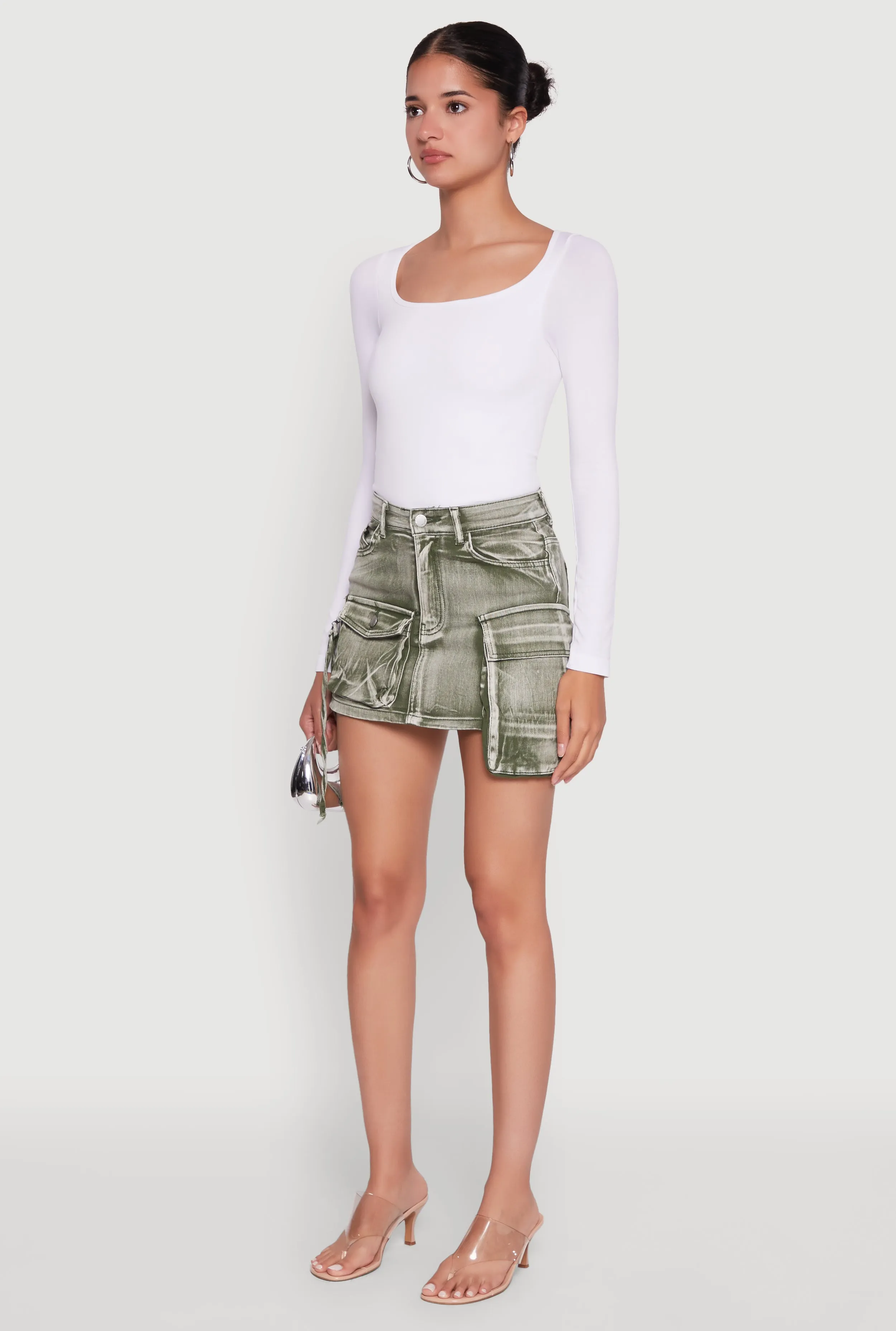 Daisy Mineral Wash High Waisted Mini Denim Skirt with Cargo Pockets sold by Rainbow product image thumbnail 3