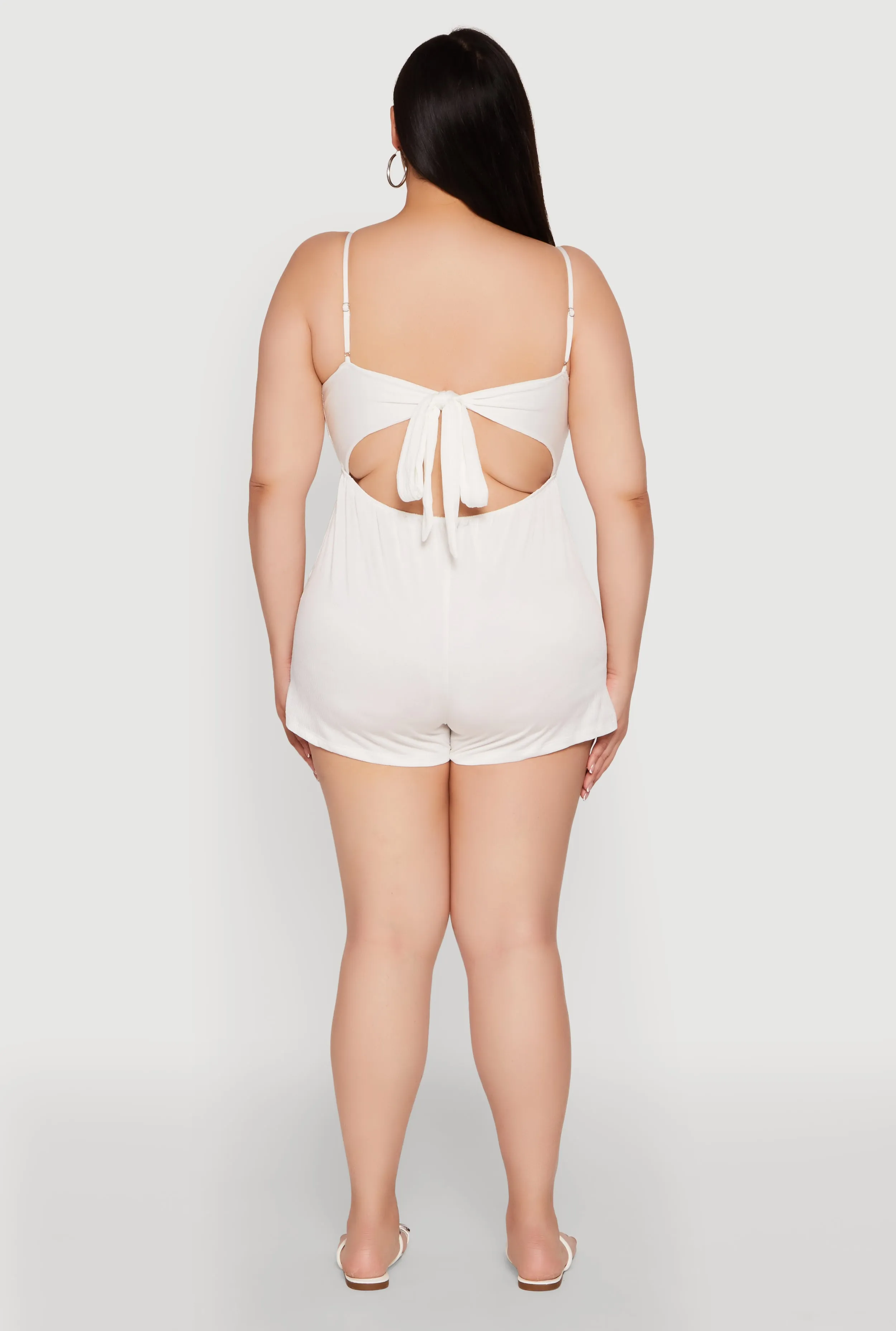 Plus Size Textured Knit Tie Back Plunge Neck Romper sold by Rainbow product image thumbnail 5