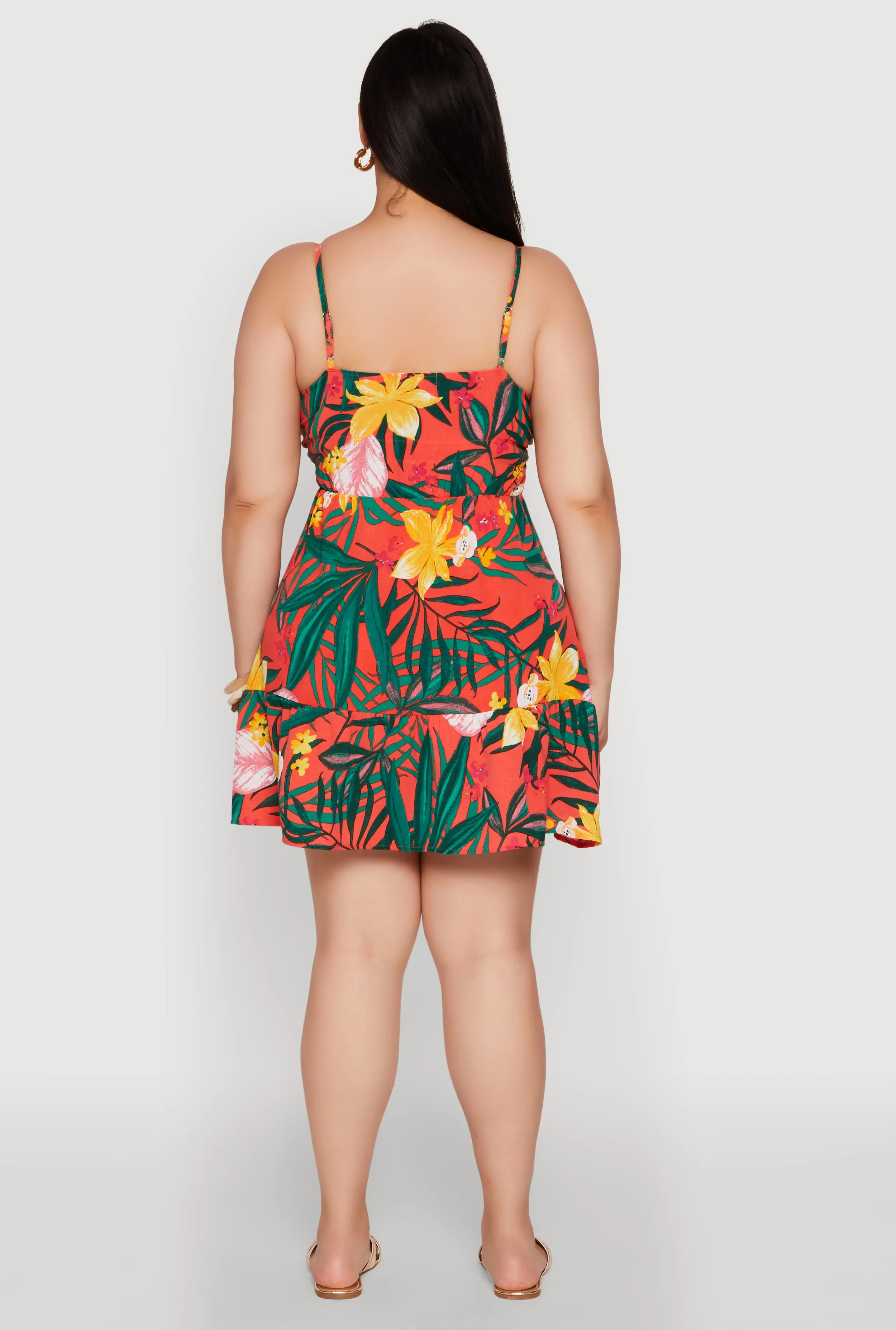 Plus Size Tropical Floral V Neck Sundress with Flounce Hem sold by Rainbow product image thumbnail 5