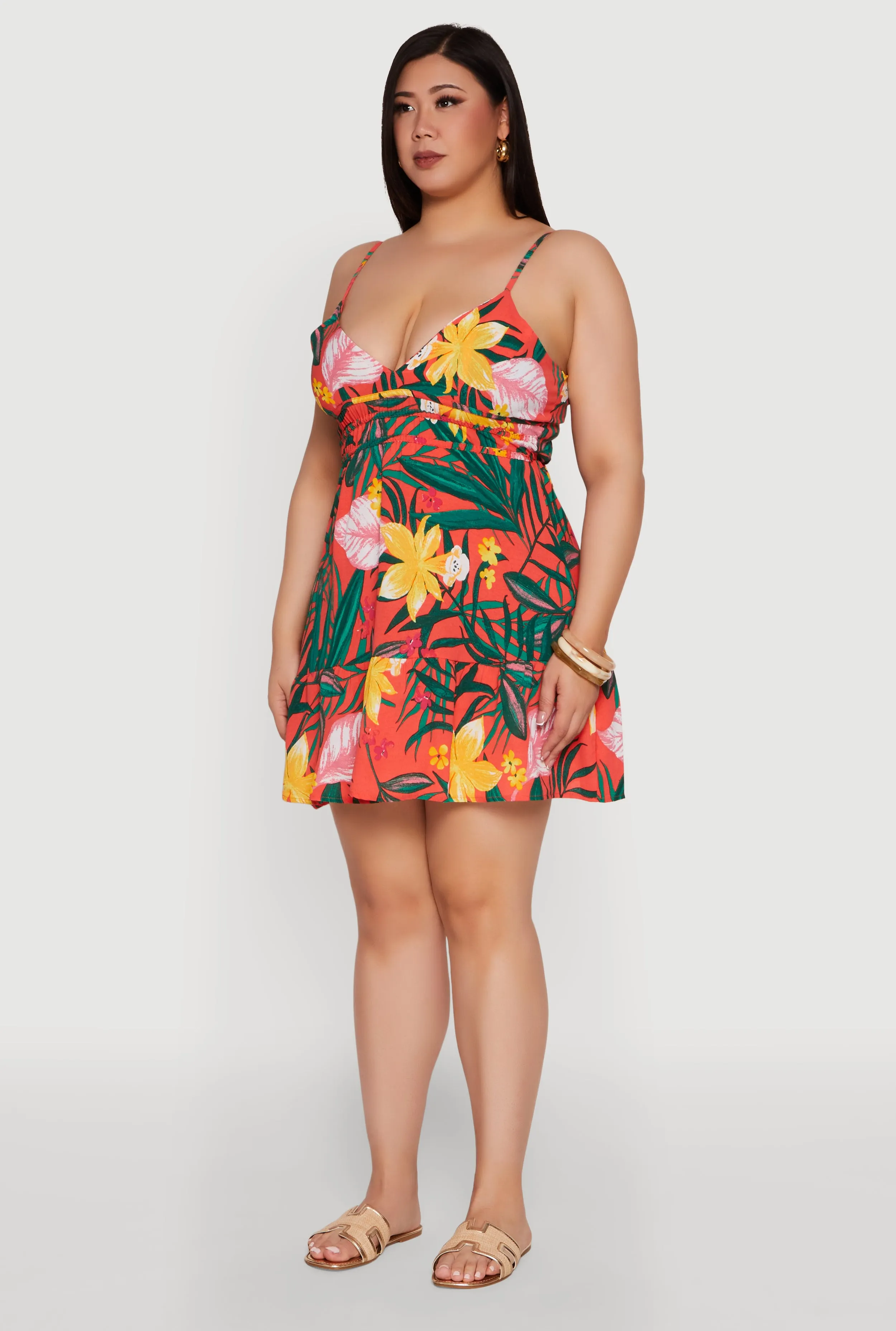 Plus Size Tropical Floral V Neck Sundress with Flounce Hem sold by Rainbow product image thumbnail 3