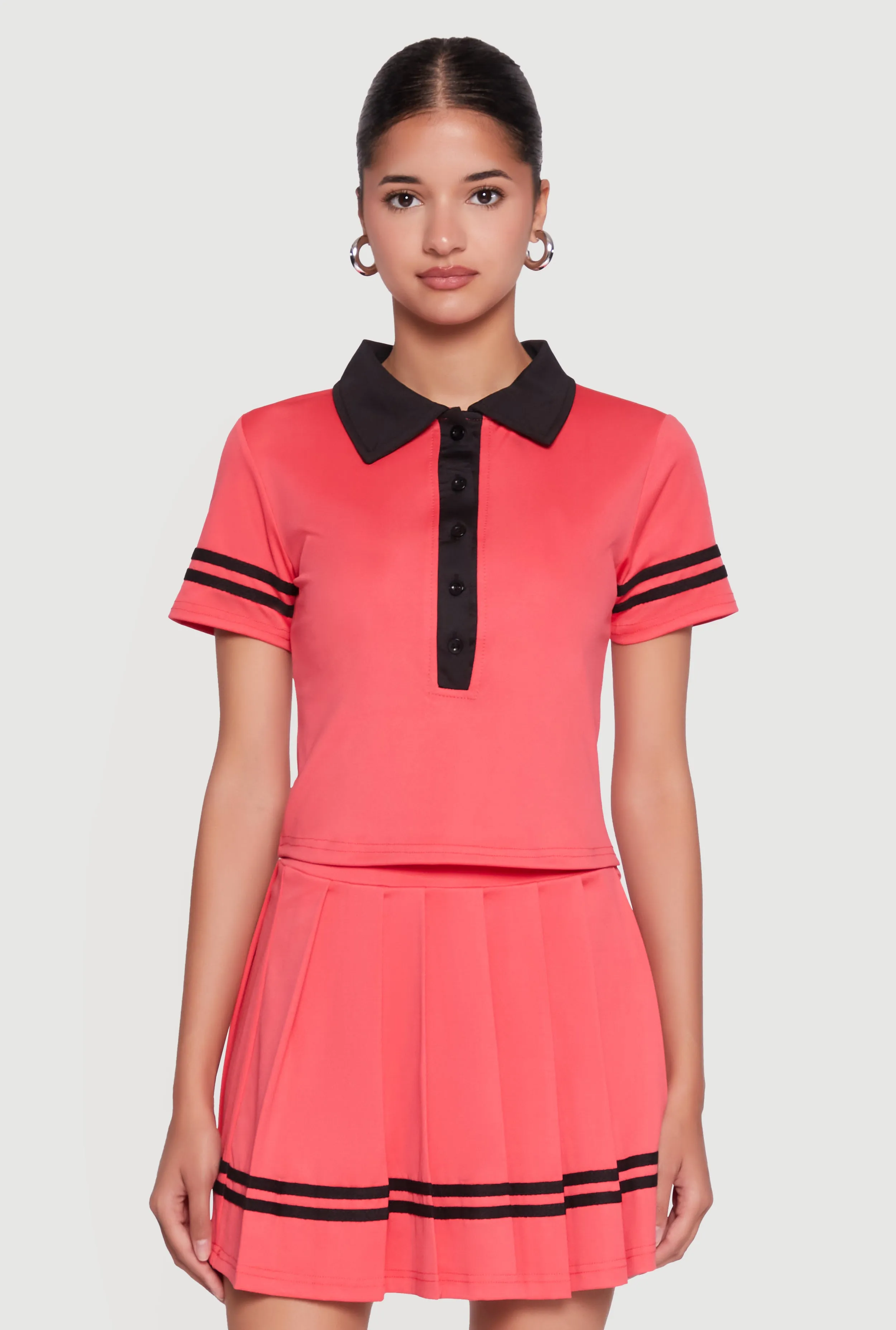 Contrast Trim and Varsity Stripe Cropped Shirt sold by Rainbow