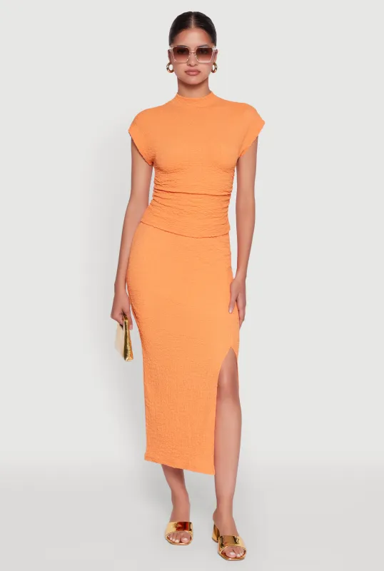 Iris Textured Knit Midi Skirt with Side Slit sold by Rainbow