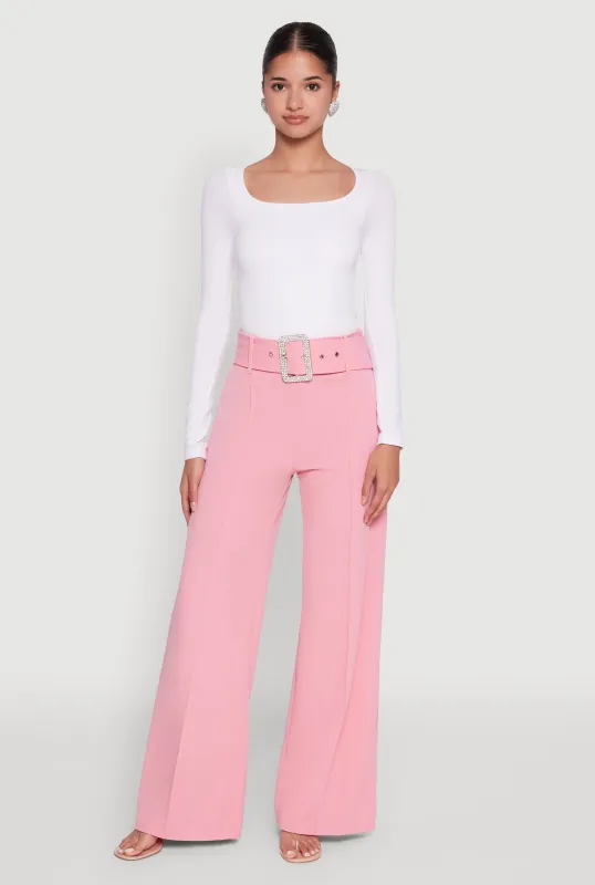 Trendy High Waisted Rhinestone Belted Palazzo Pants sold by Rainbow