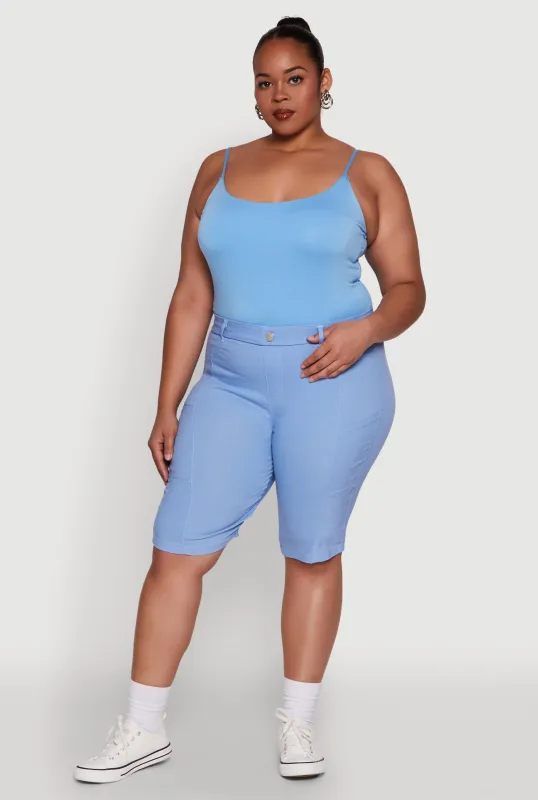 Plus Size Stylish Snatched High Waist Bermuda Shorts with Faux Buttons sold by Rainbow